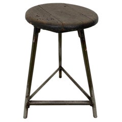 Vintage Industrial Iron & Wood Stool, 1950's