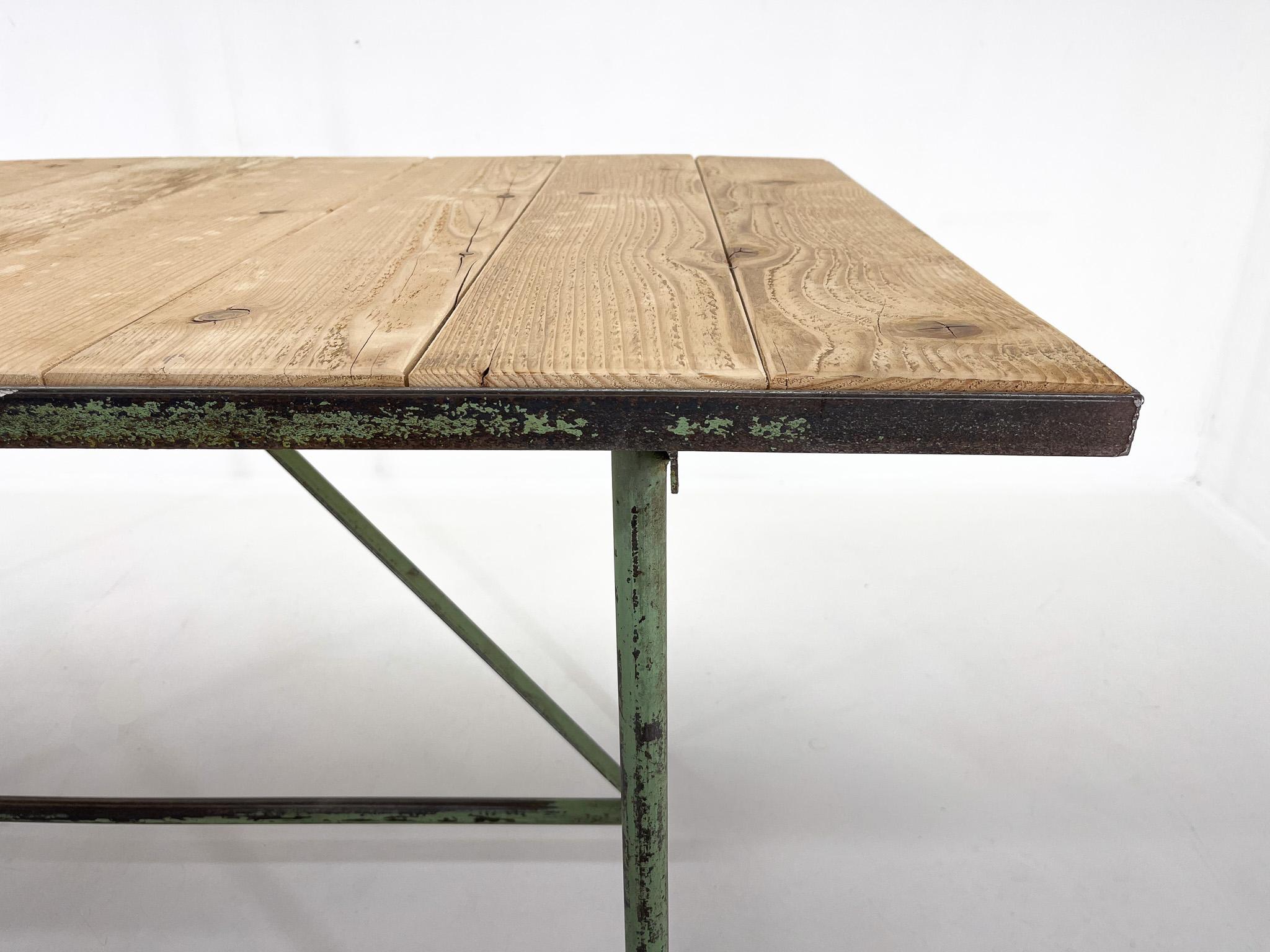 Vintage Industrial Iron & Wood Table with Drawer For Sale 1