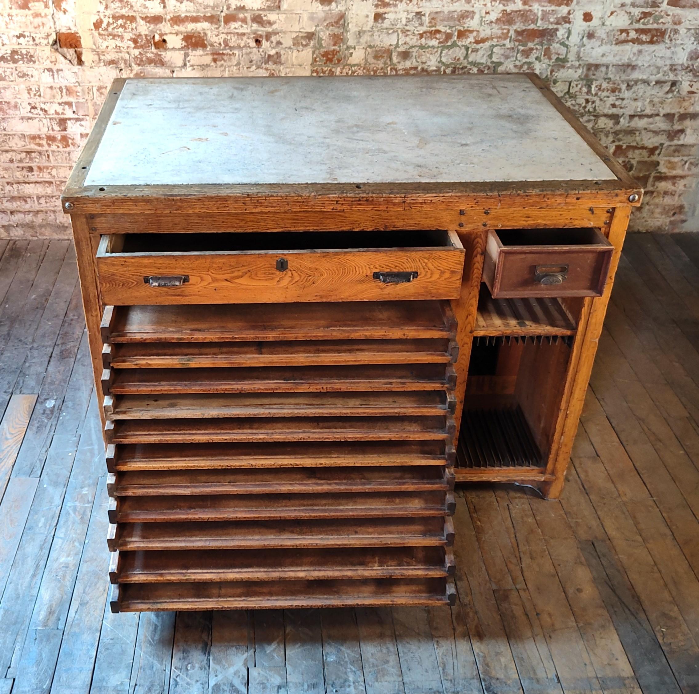 Oak Vintage Industrial Island / Display Cabinet