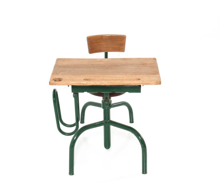 Vintage Industrial Jean Prouvé Style One Seat School Desk For Sale at