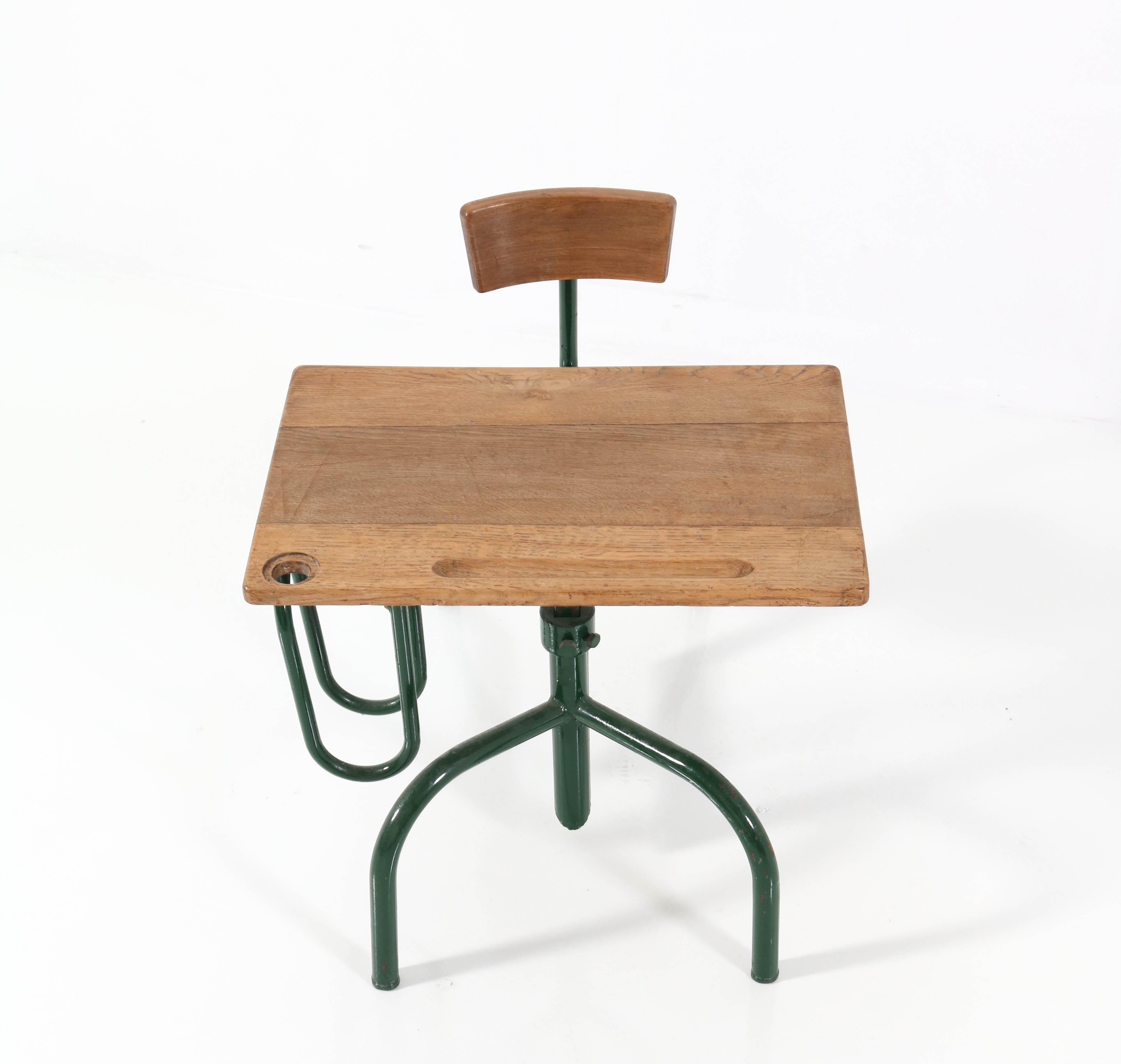 vintage metal school desk with attached chair