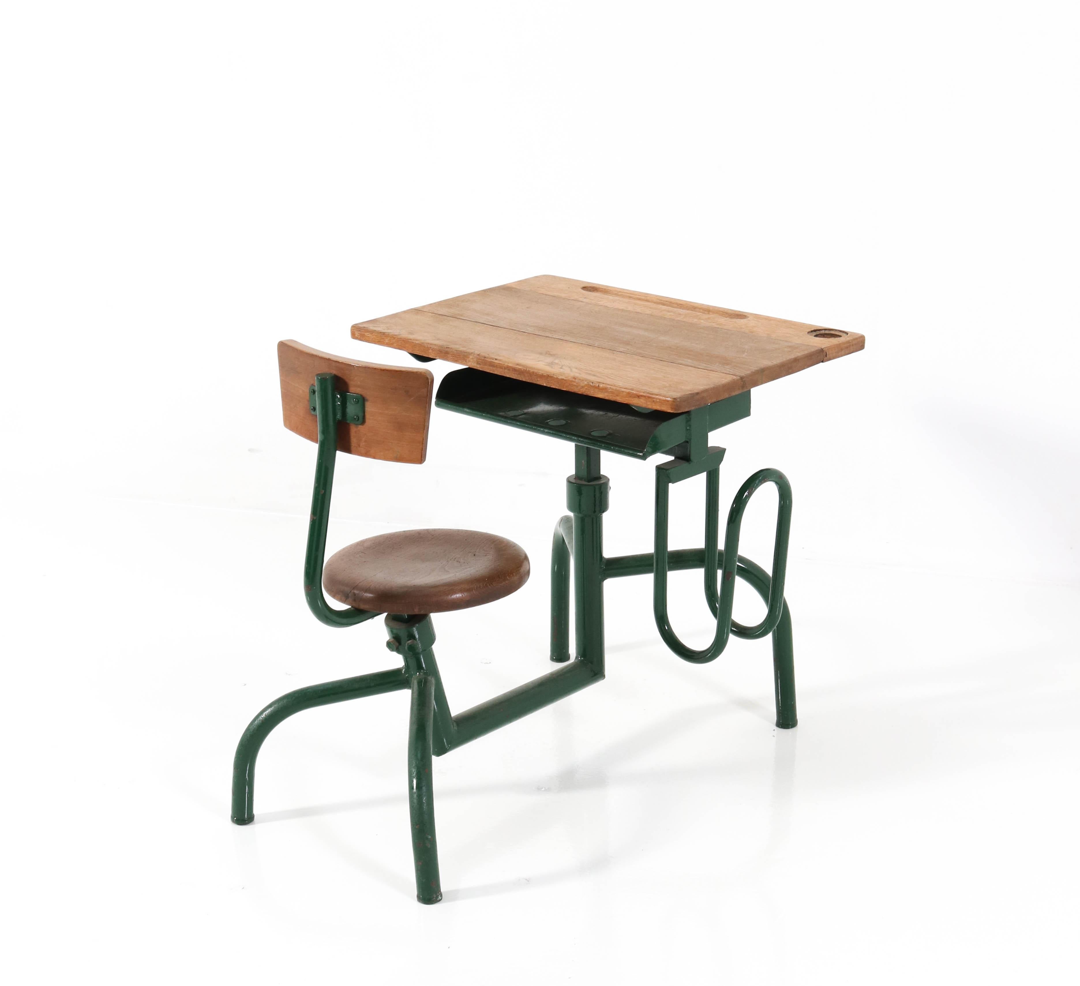 vintage metal school desk with attached chair