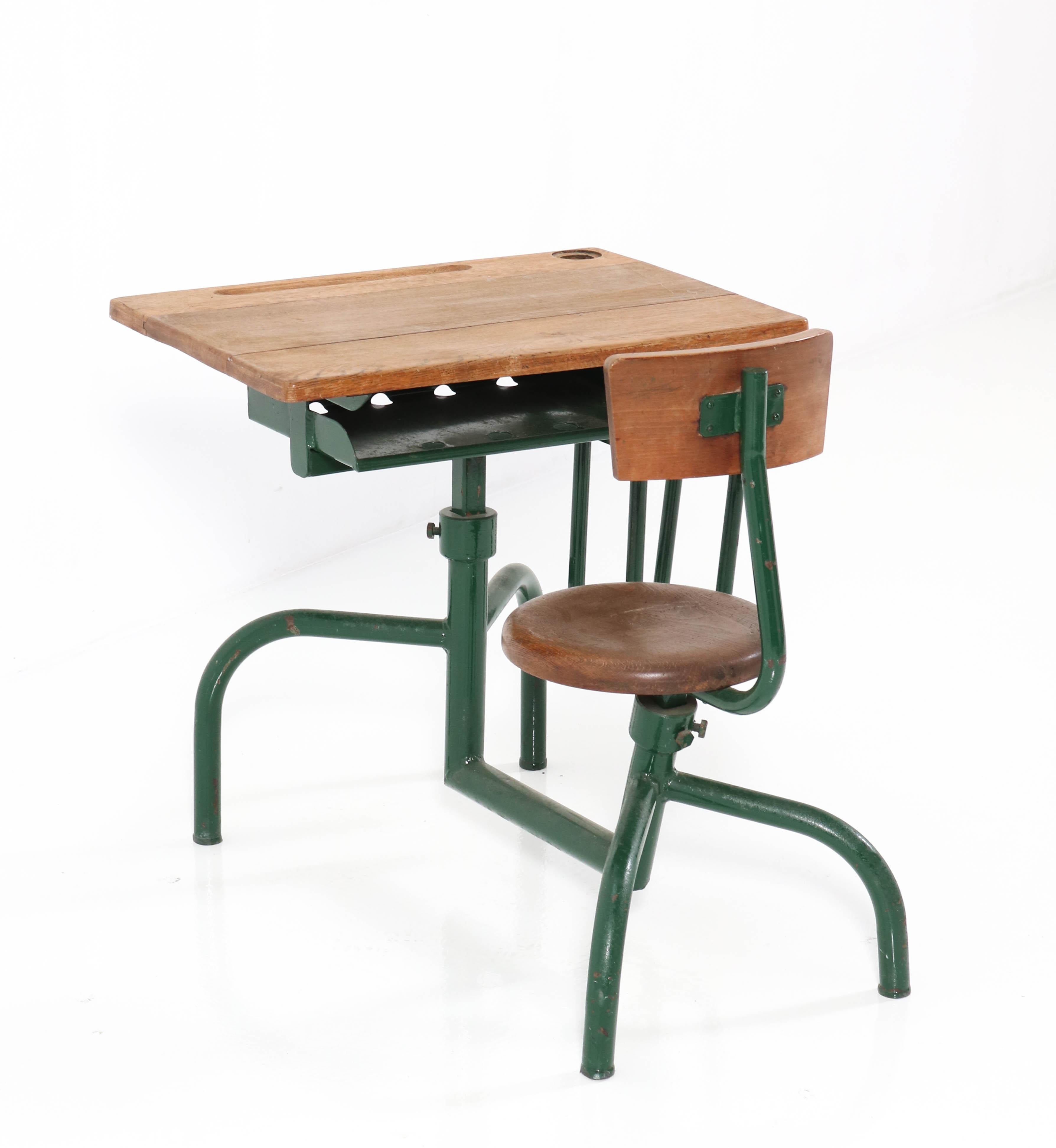 French Vintage Industrial Jean Prouvé Style One Seat School Desk For Sale