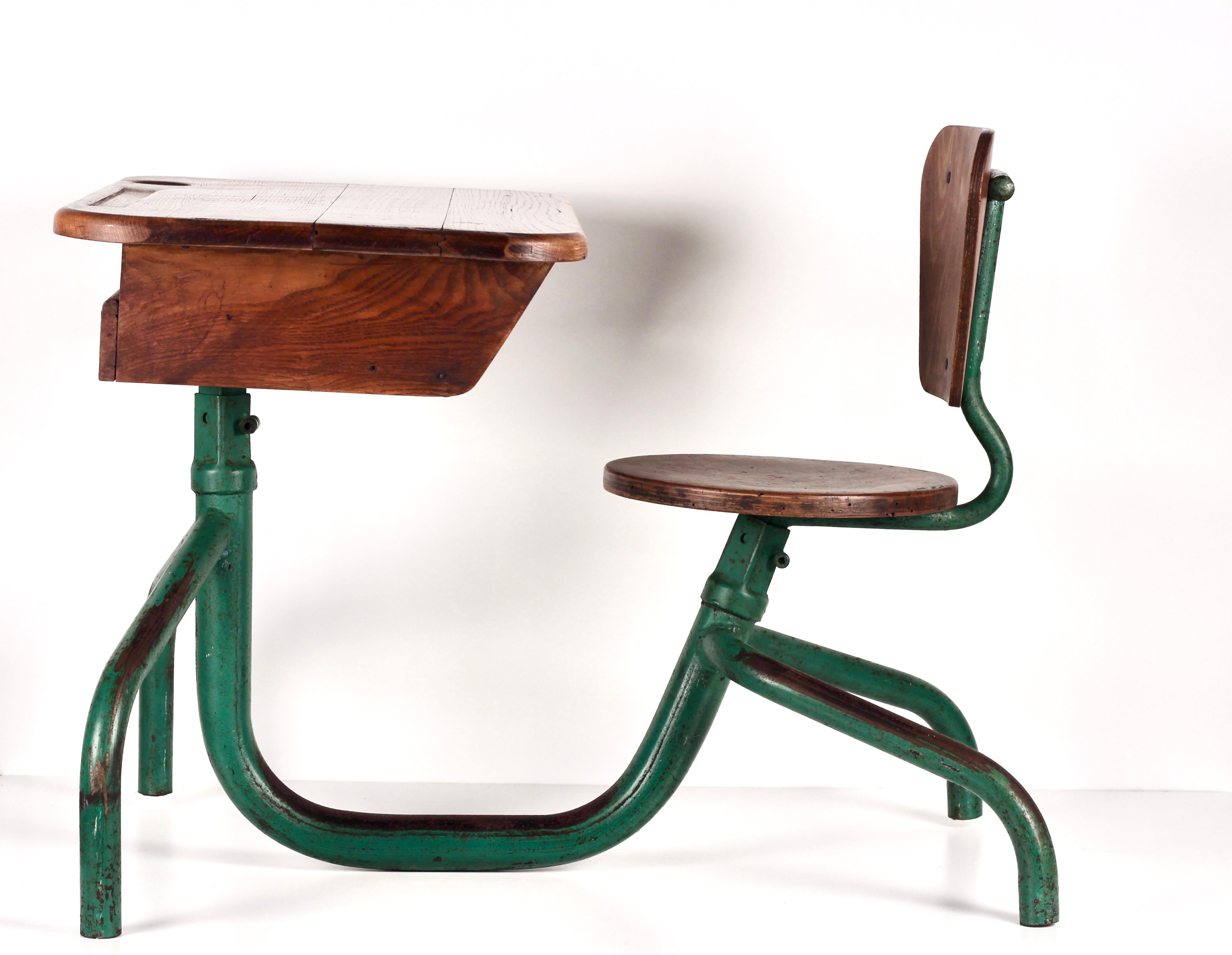 Mid-Century Modern Vintage Industrial Jean Prouvé Style one Seat School desk