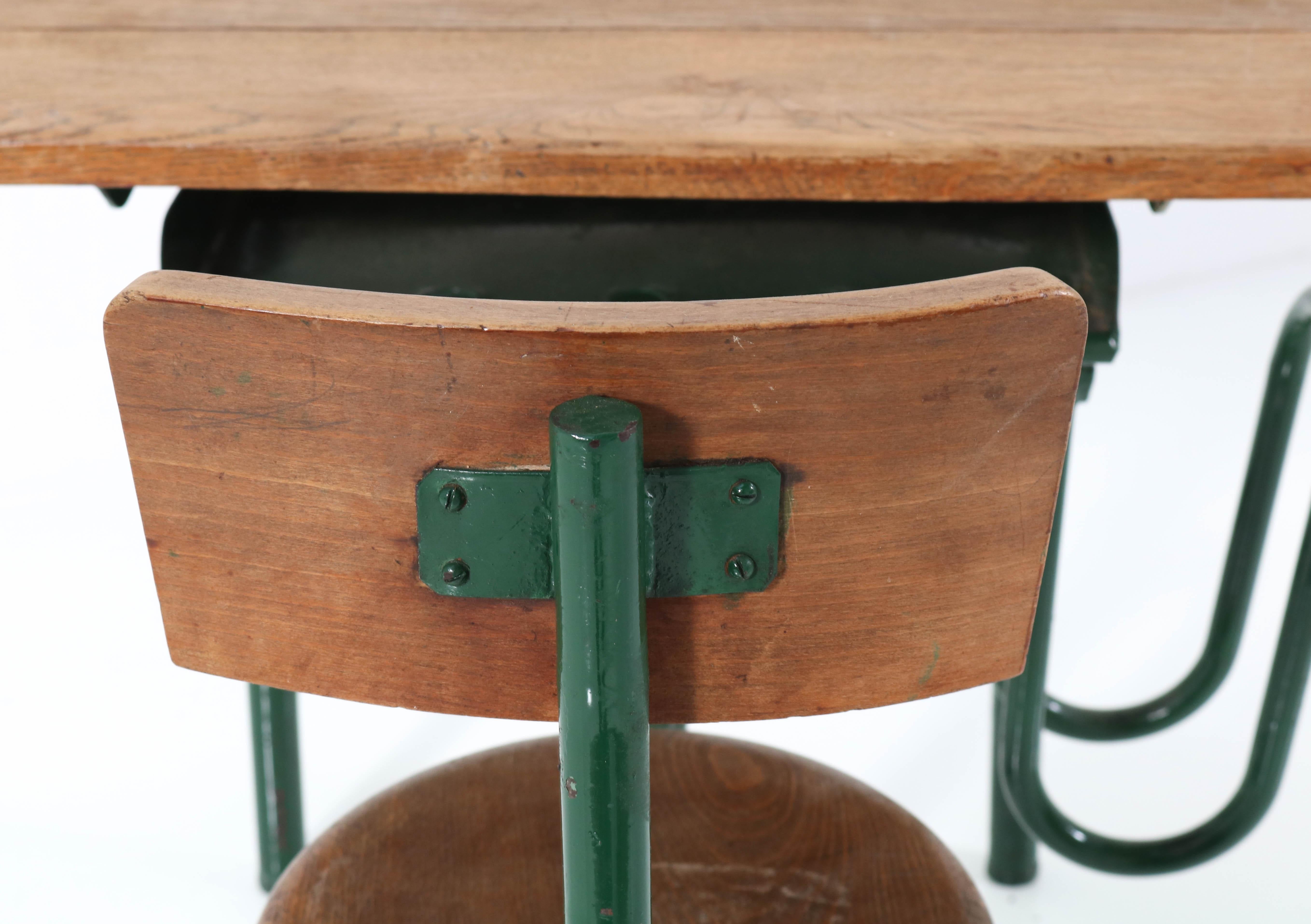 Lacquered Vintage Industrial Jean Prouvé Style One Seat School Desk For Sale