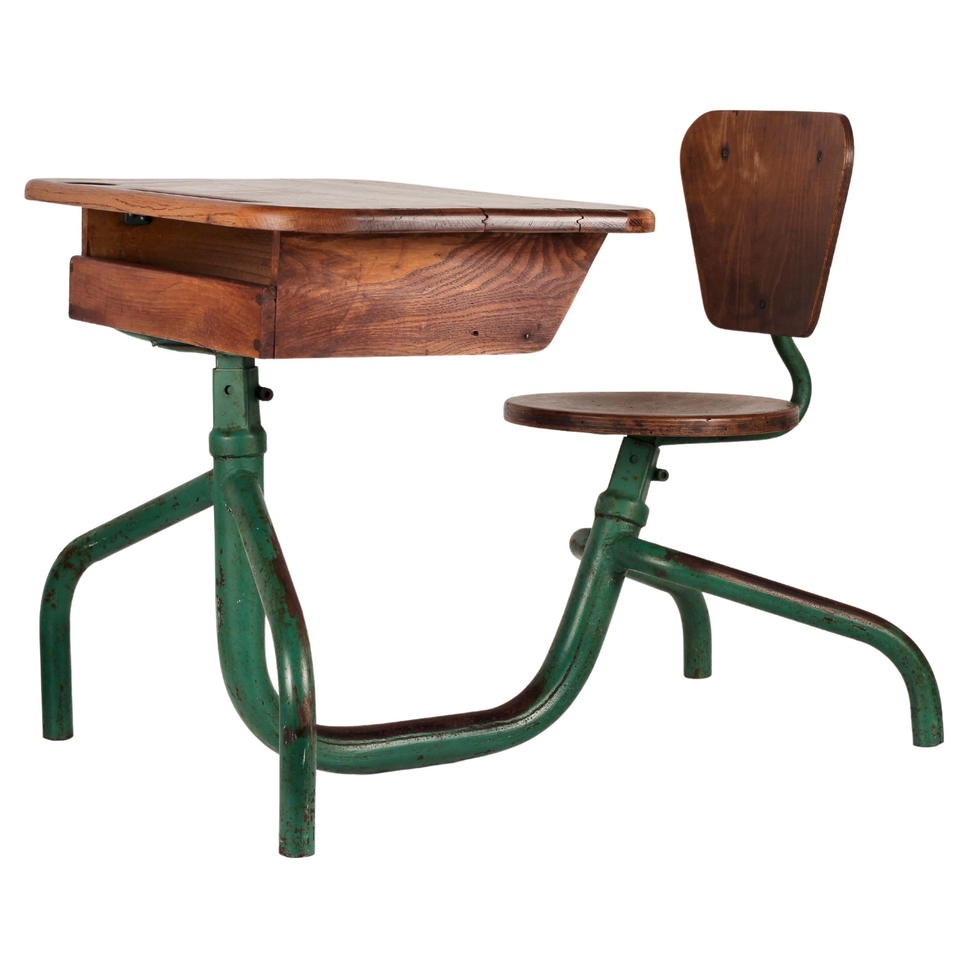 Vintage Industrial Jean Prouvé Style one Seat School desk