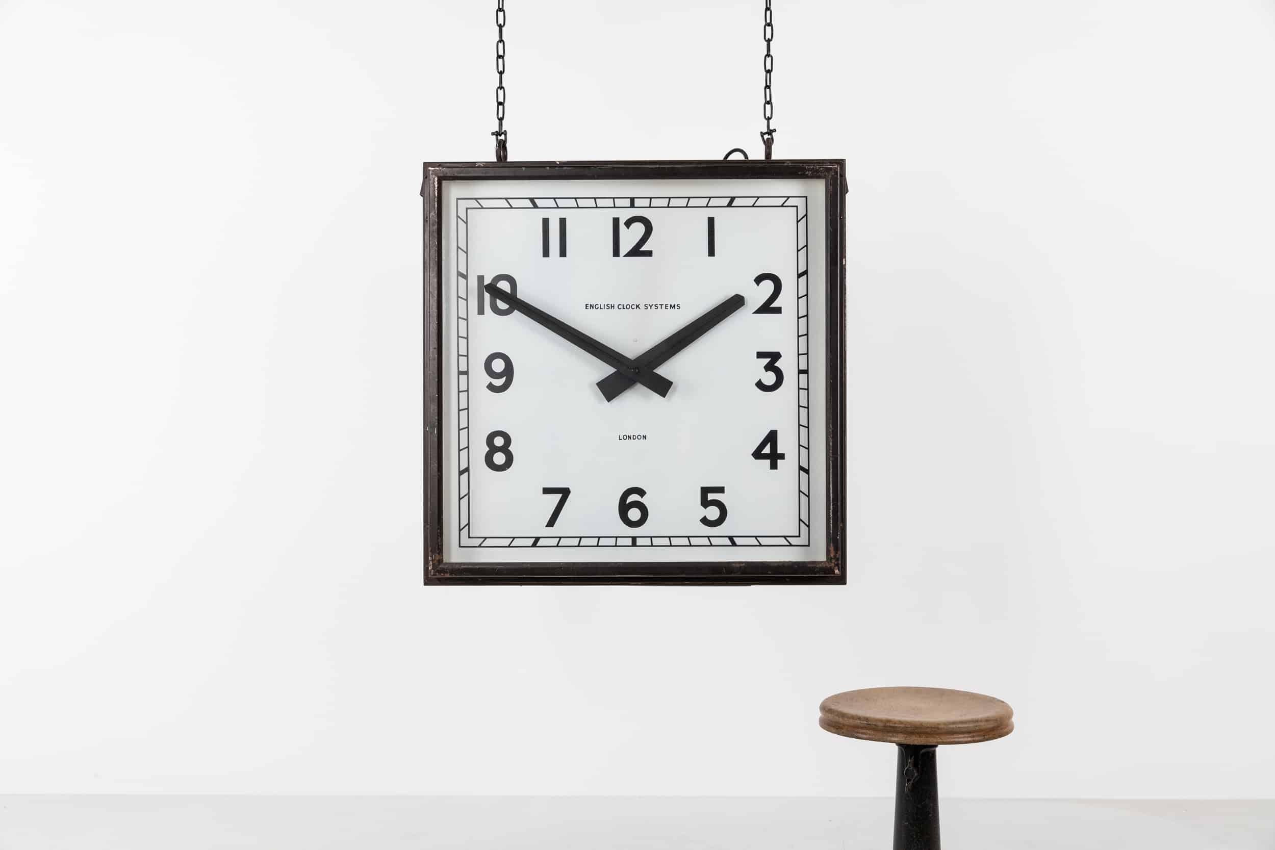 Vintage Industrial Large Double Sided Smiths Electric Hanging Clock, C.1950 4