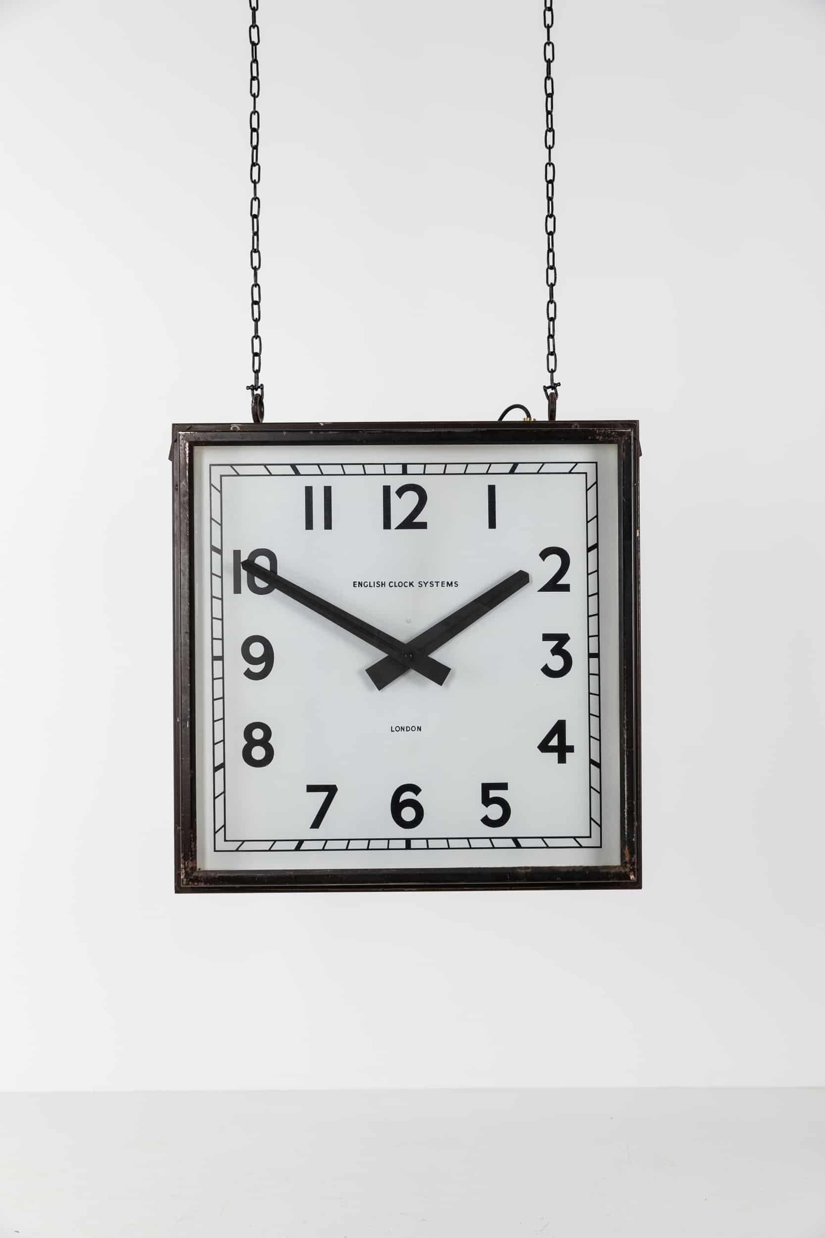English Vintage Industrial Large Double Sided Smiths Electric Hanging Clock, C.1950