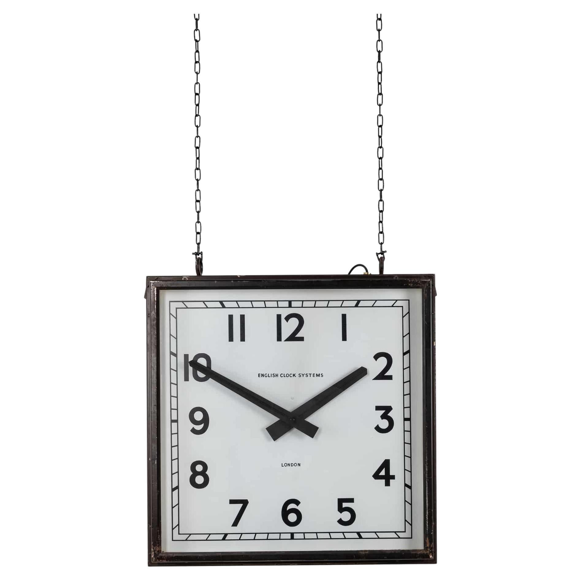 Vintage Industrial Large Double Sided Smiths Electric Hanging Clock, C.1950