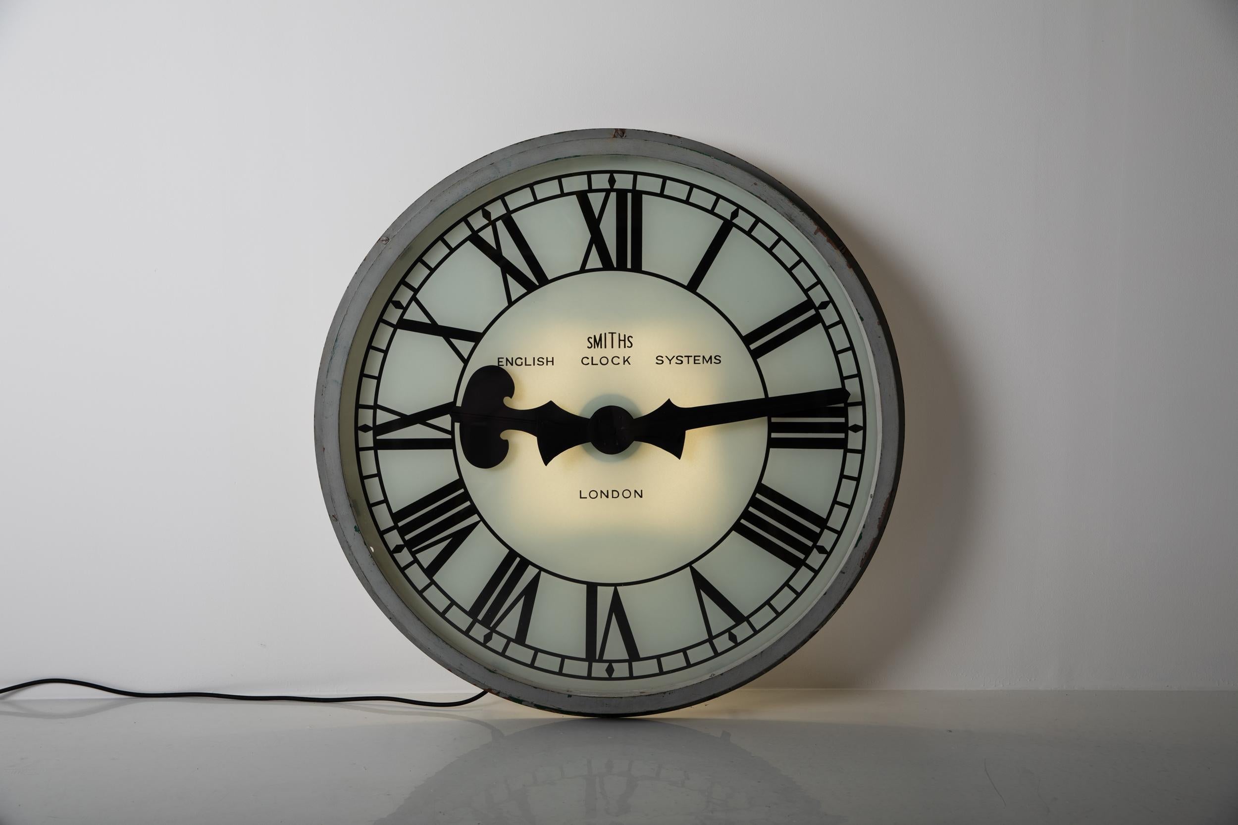 Steel Vintage Industrial Large Illuminated Smiths Electric Wall Clock, C.1930