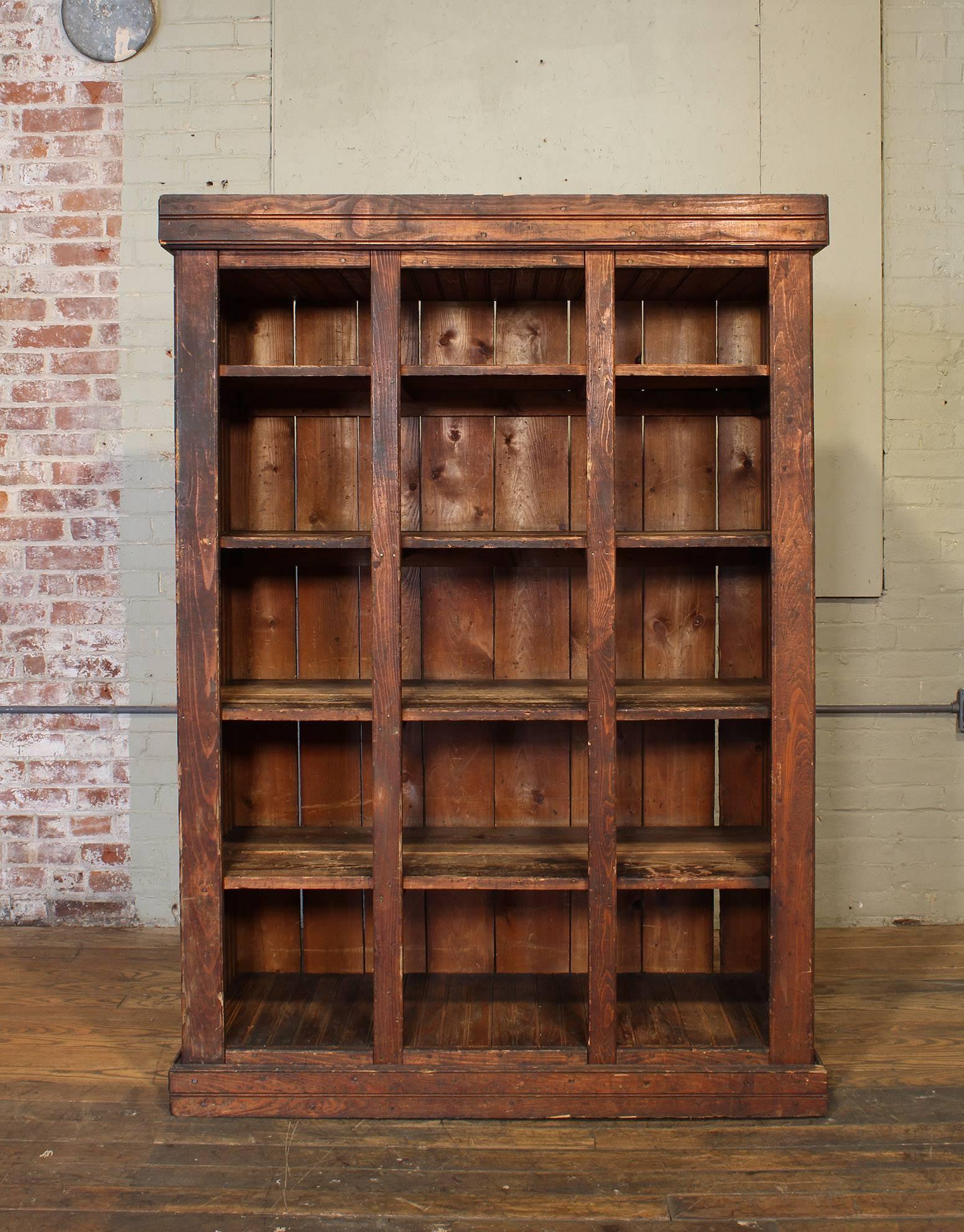 Vintage Industrial Large Pigeon-Hole Factory Cabinet In Distressed Condition In Oakville, CT