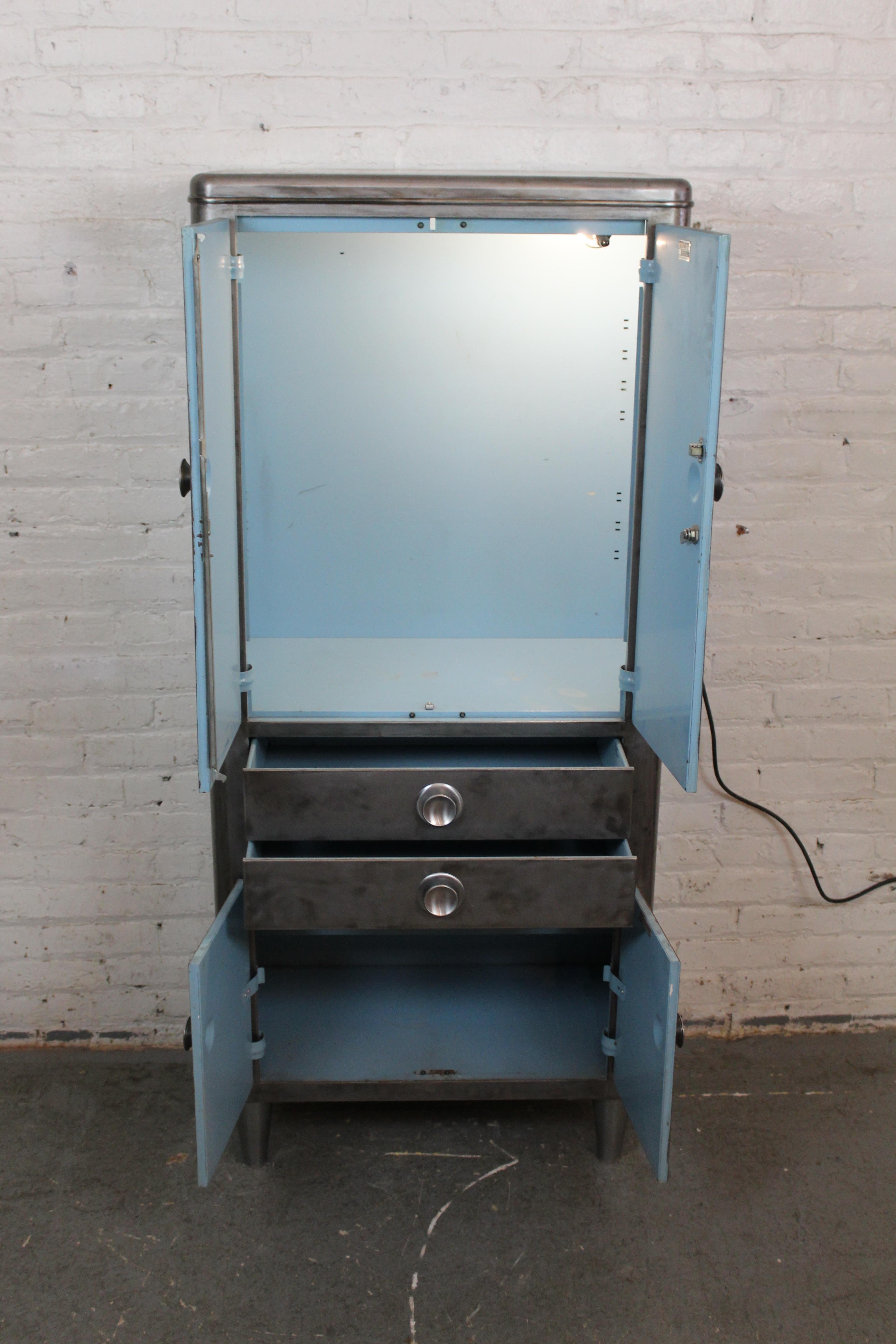 American Vintage Industrial Lighted Medical Cabinet by Hamilton