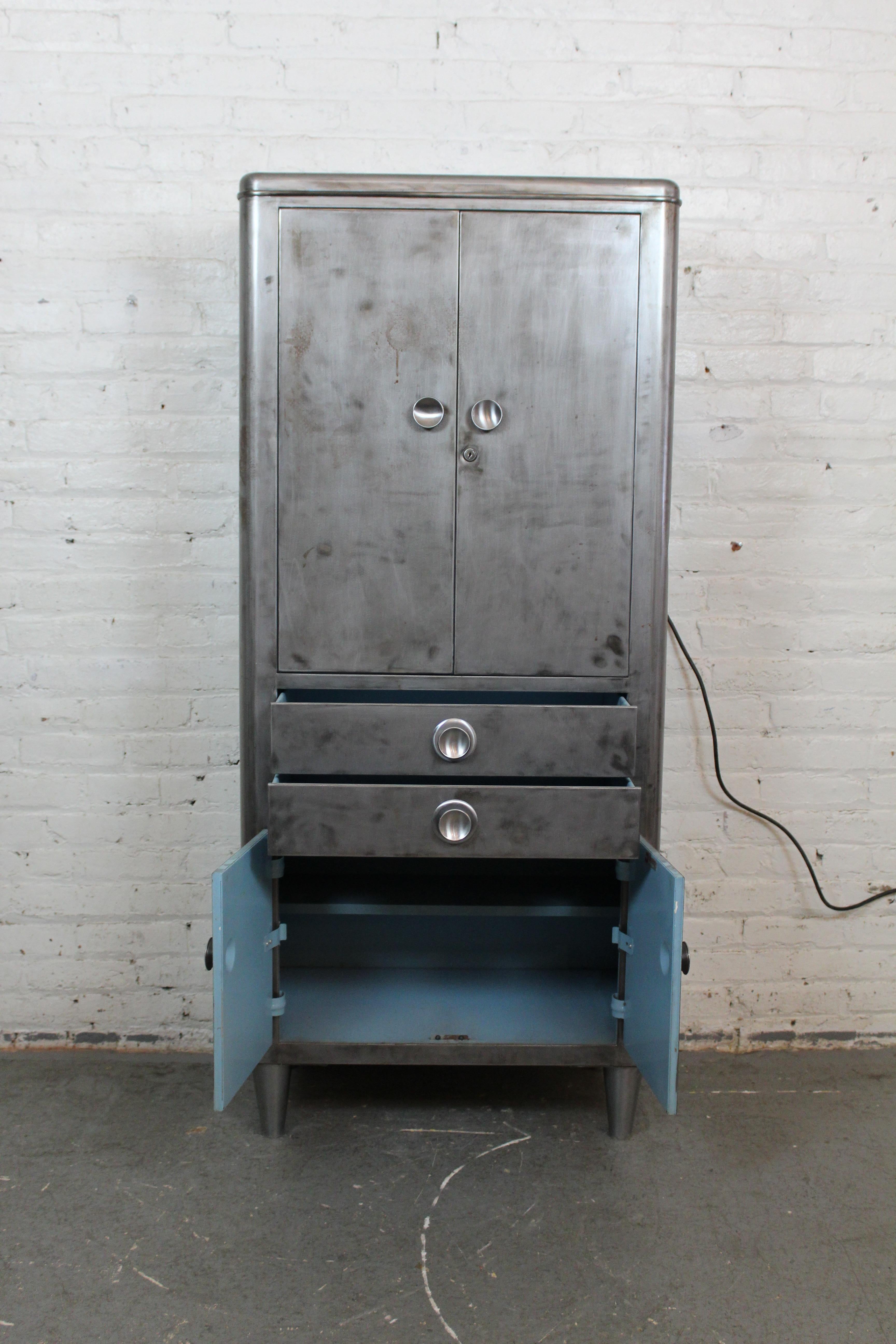 Painted Vintage Industrial Lighted Medical Cabinet by Hamilton