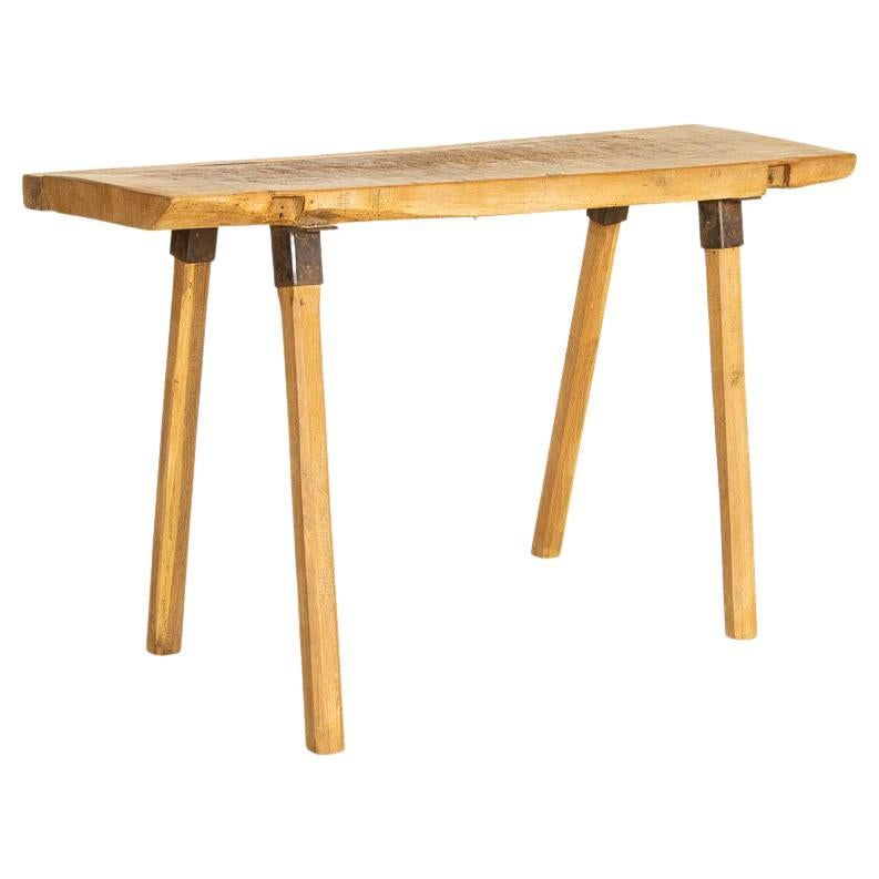 Vintage Industrial Look Console Table with Slab Wood Top and Peg Legs