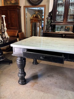 Vintage Industrial Marble Top Library Table