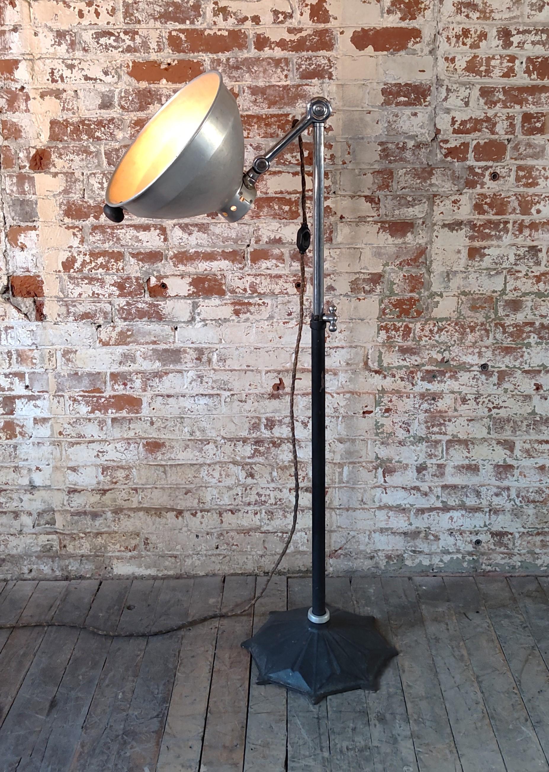 Vintage Industrial Medical Floor Lamp with Star Base In Good Condition For Sale In Oakville, CT
