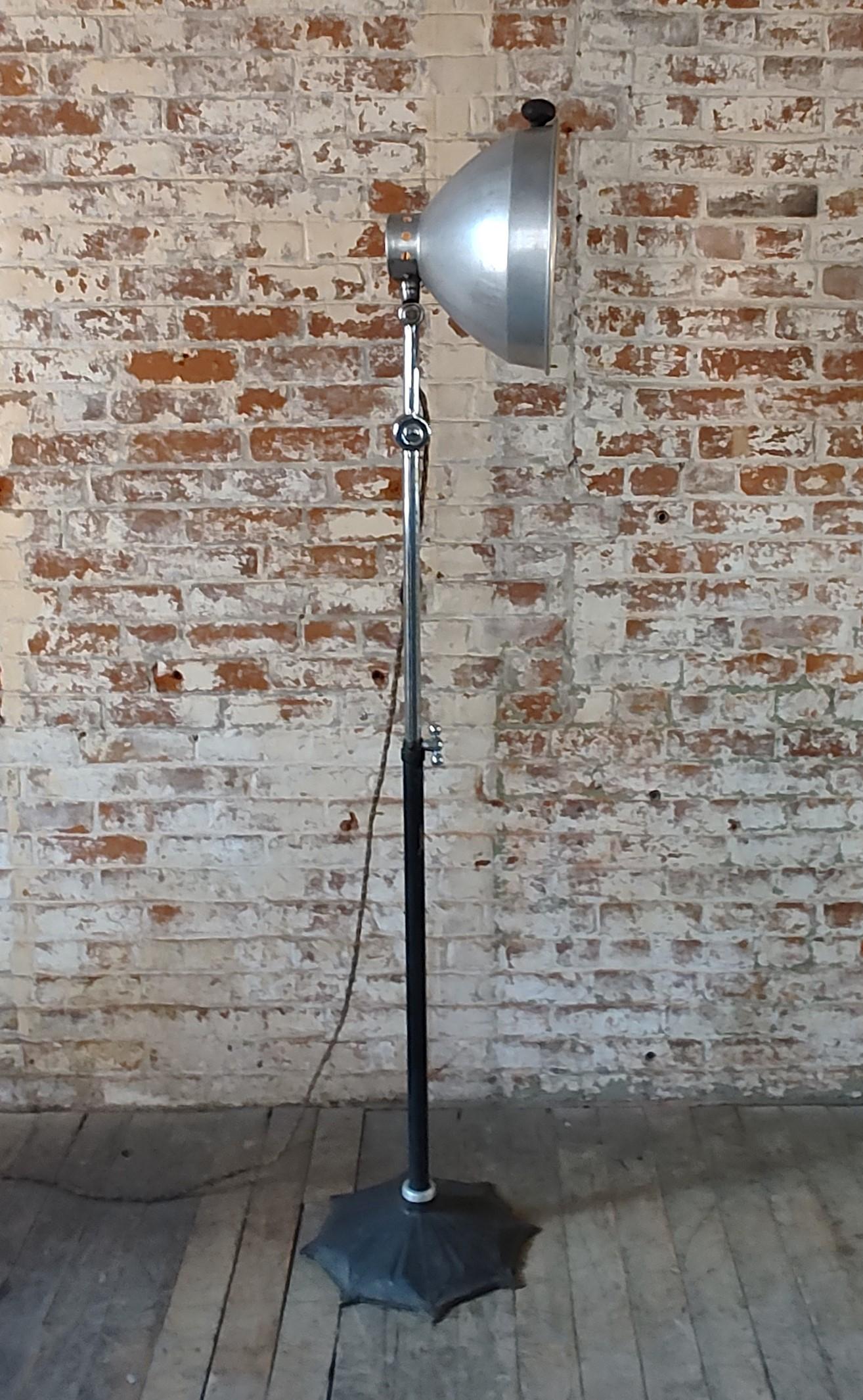 Steel Vintage Industrial Medical Floor Lamp with Star Base For Sale
