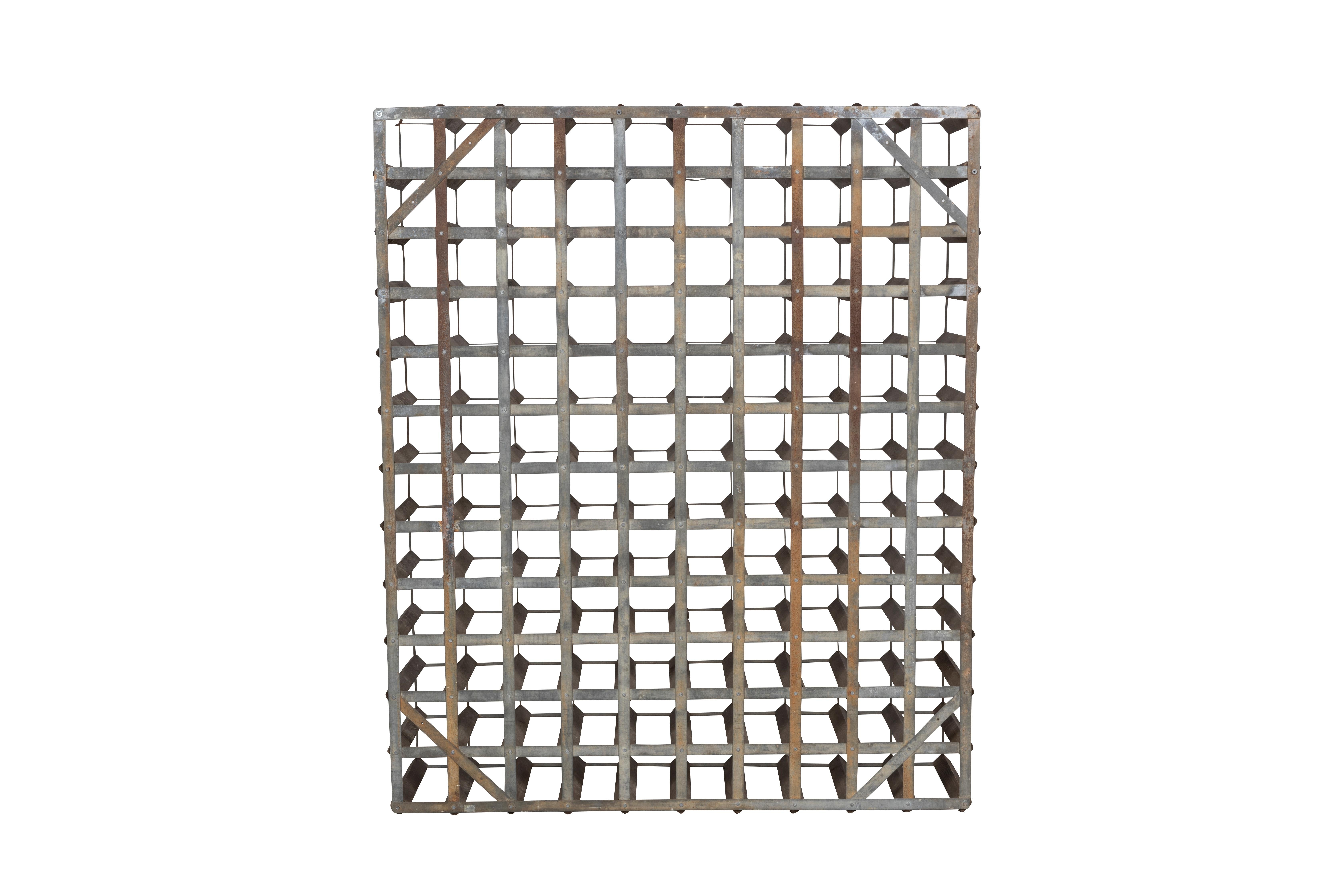 Vintage Industrial Metal and Wood Wine Rack at 1stDibs