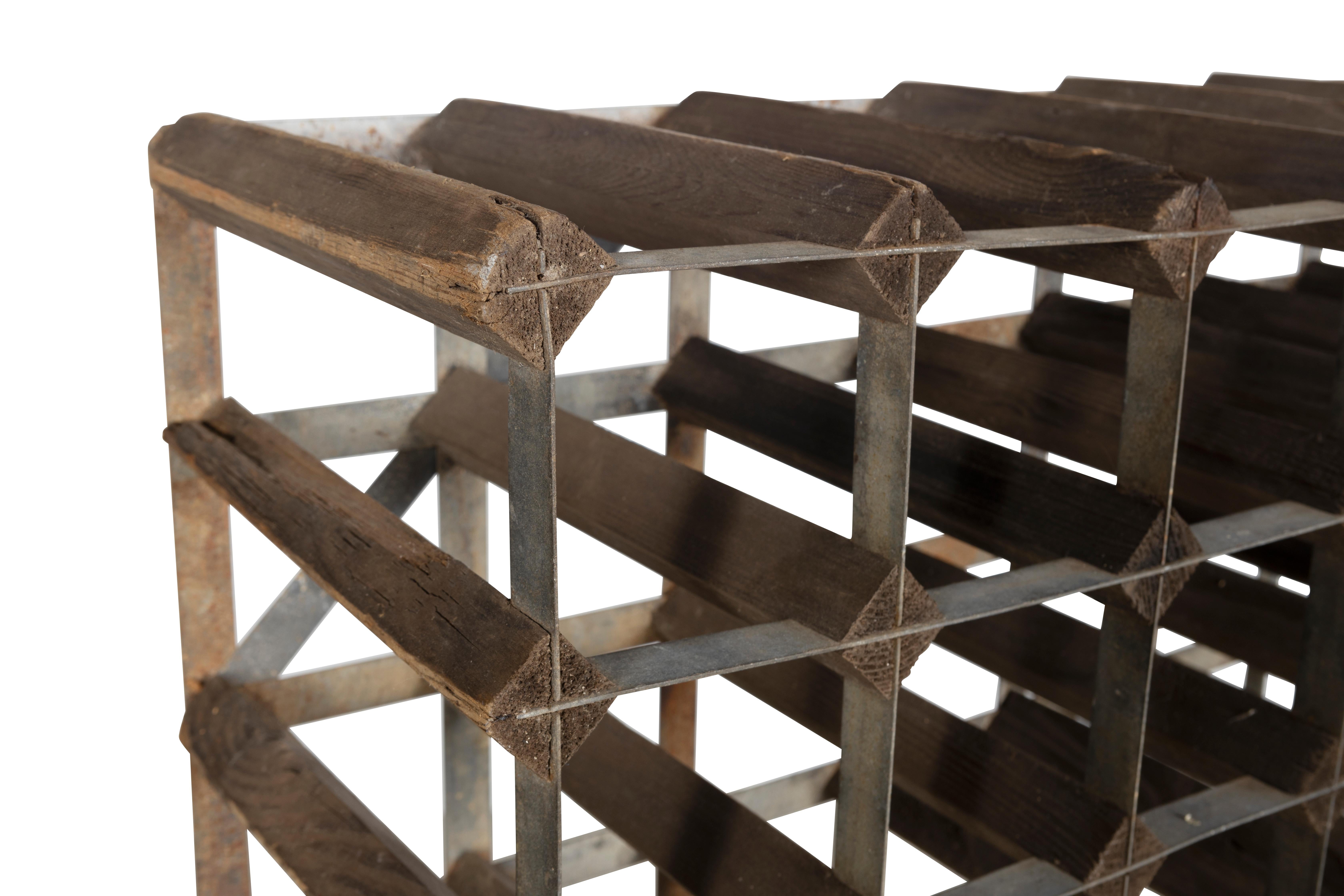 Old Steel Racking Vintage Industrial Metal and Wood Wine Rack at 1stDibs