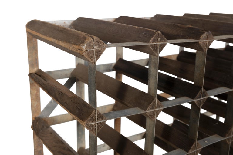 Vintage Industrial Metal and Wood Wine Rack For Sale at 1stDibs