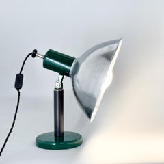 Vintage Industrial Metal & Beech Wood Table Lamp, Restored, 1970s
