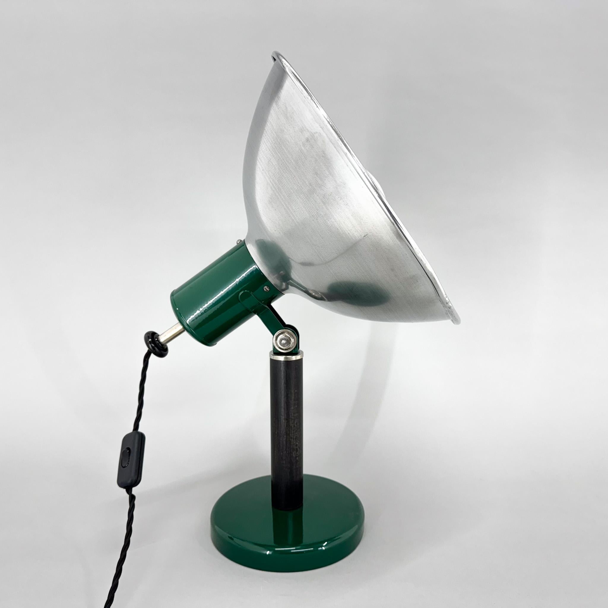 Mid-Century Modern Vintage Industrial Metal & Beech Wood Table Lamp, Restored, 1970s For Sale