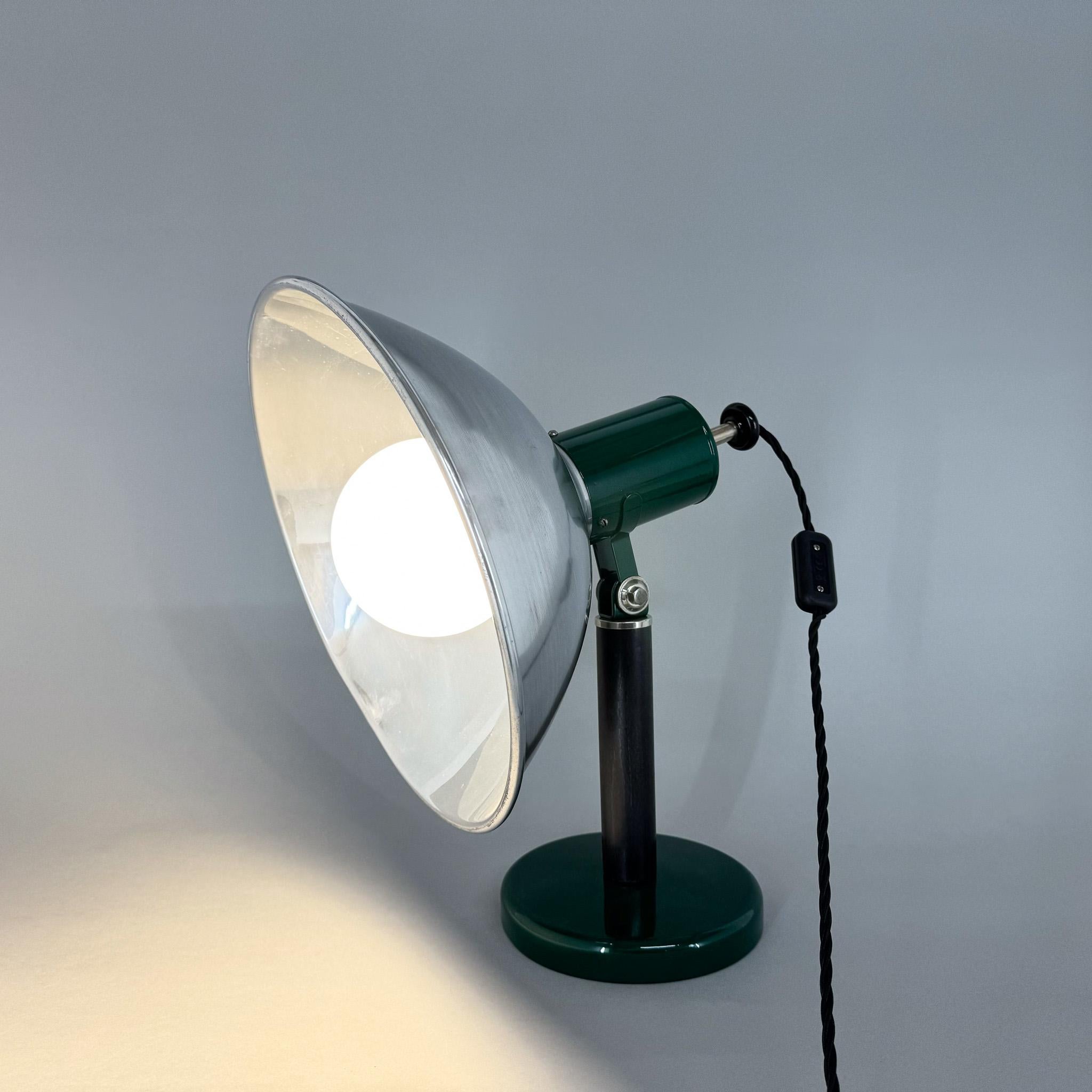 Vintage Industrial Metal & Beech Wood Table Lamp, Restored, 1970s For Sale 3