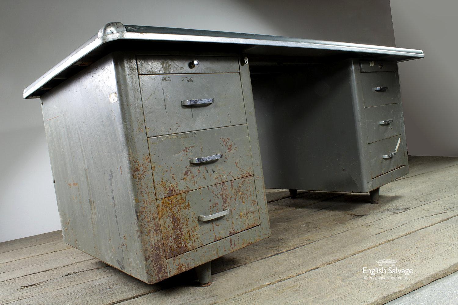 Vintage Industrial Metal Cabinet Desk / Table, 20th Century In Good Condition For Sale In London, GB