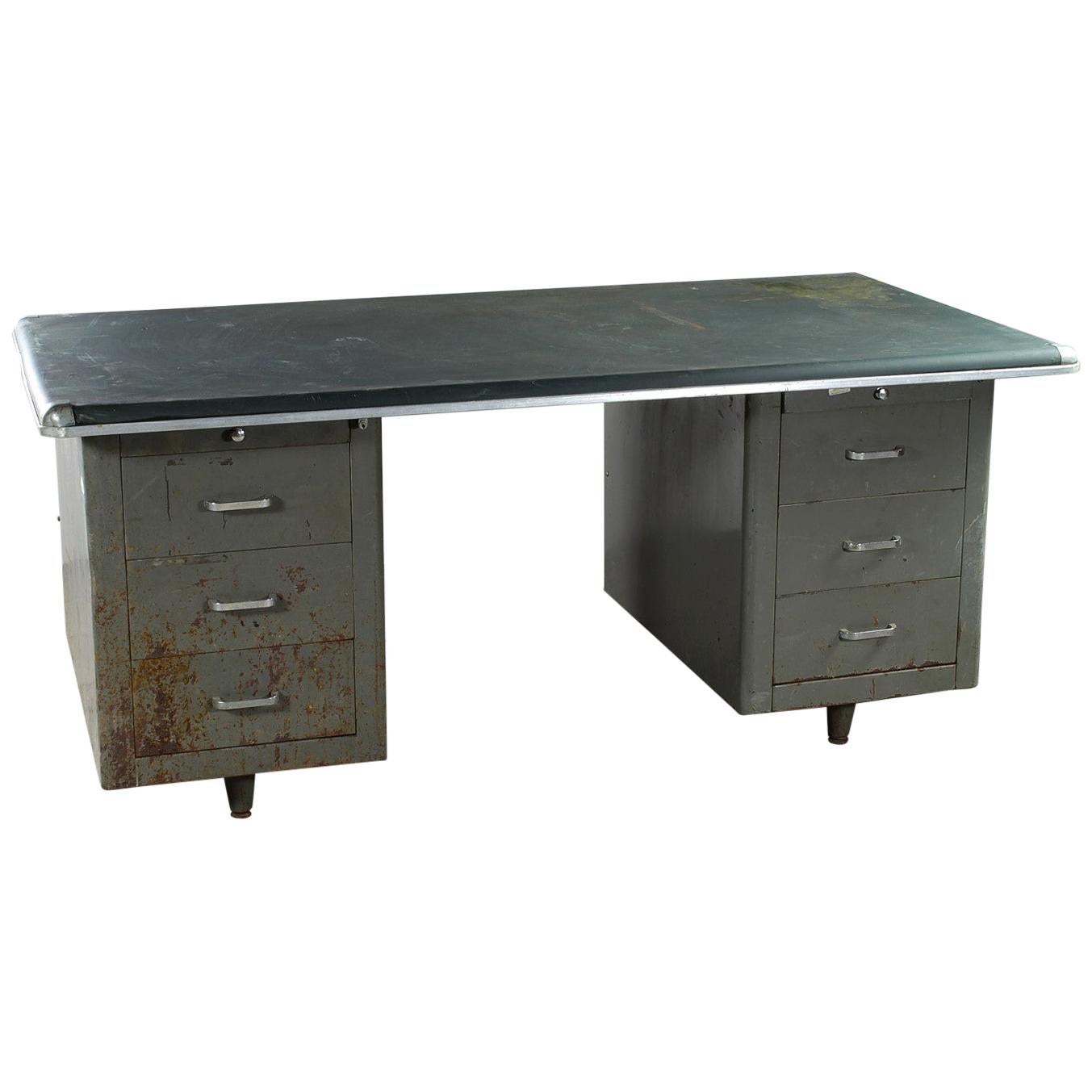 Vintage Industrial Metal Cabinet Desk / Table, 20th Century For Sale