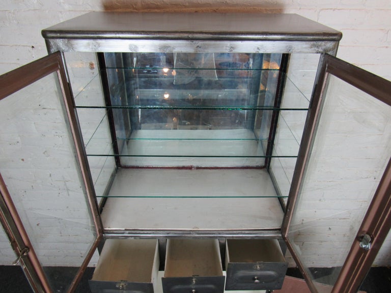 20th Century Vintage Industrial Metal Display Cabinet For Sale