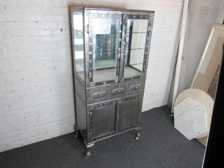 Vintage Industrial Metal Display Cabinet For Sale 3