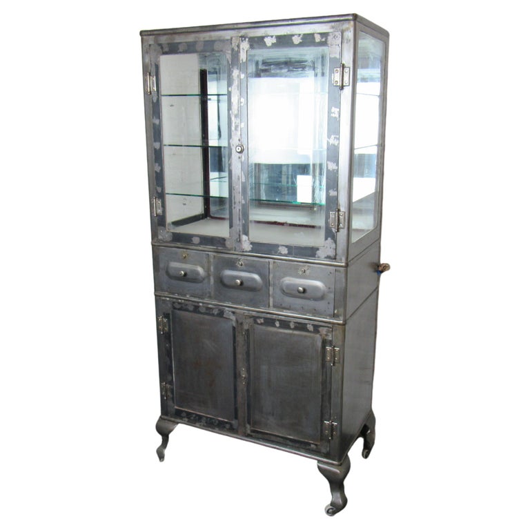 Vintage Industrial Metal Display Cabinet For Sale