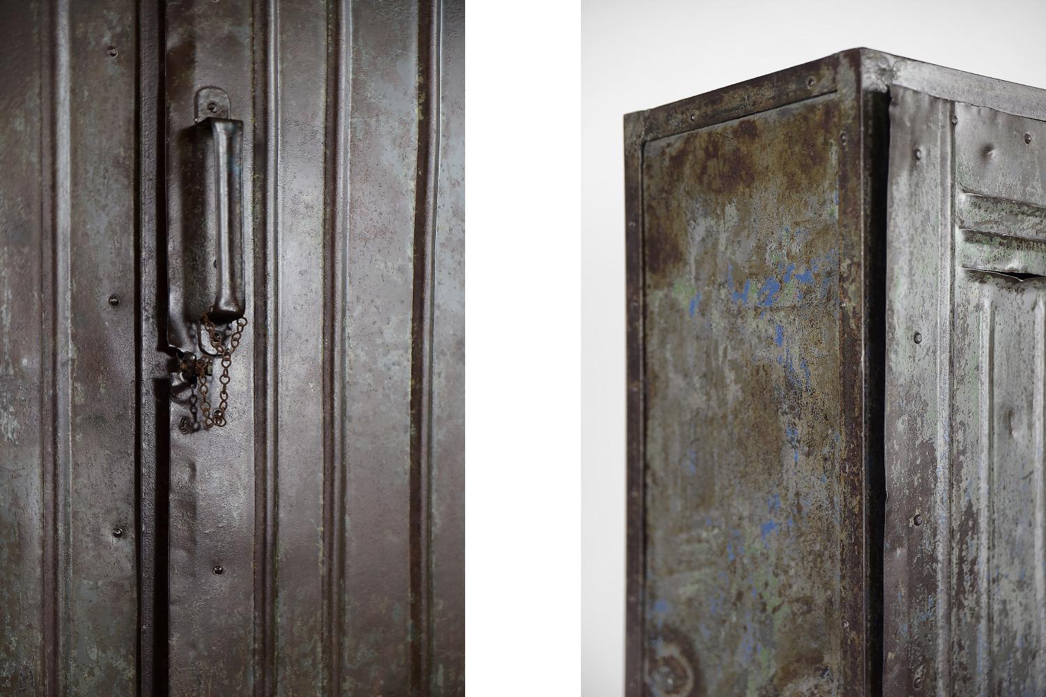 Large Vintage Industrial Metal Factory Three Doors Cabinet, 1950s For Sale 1