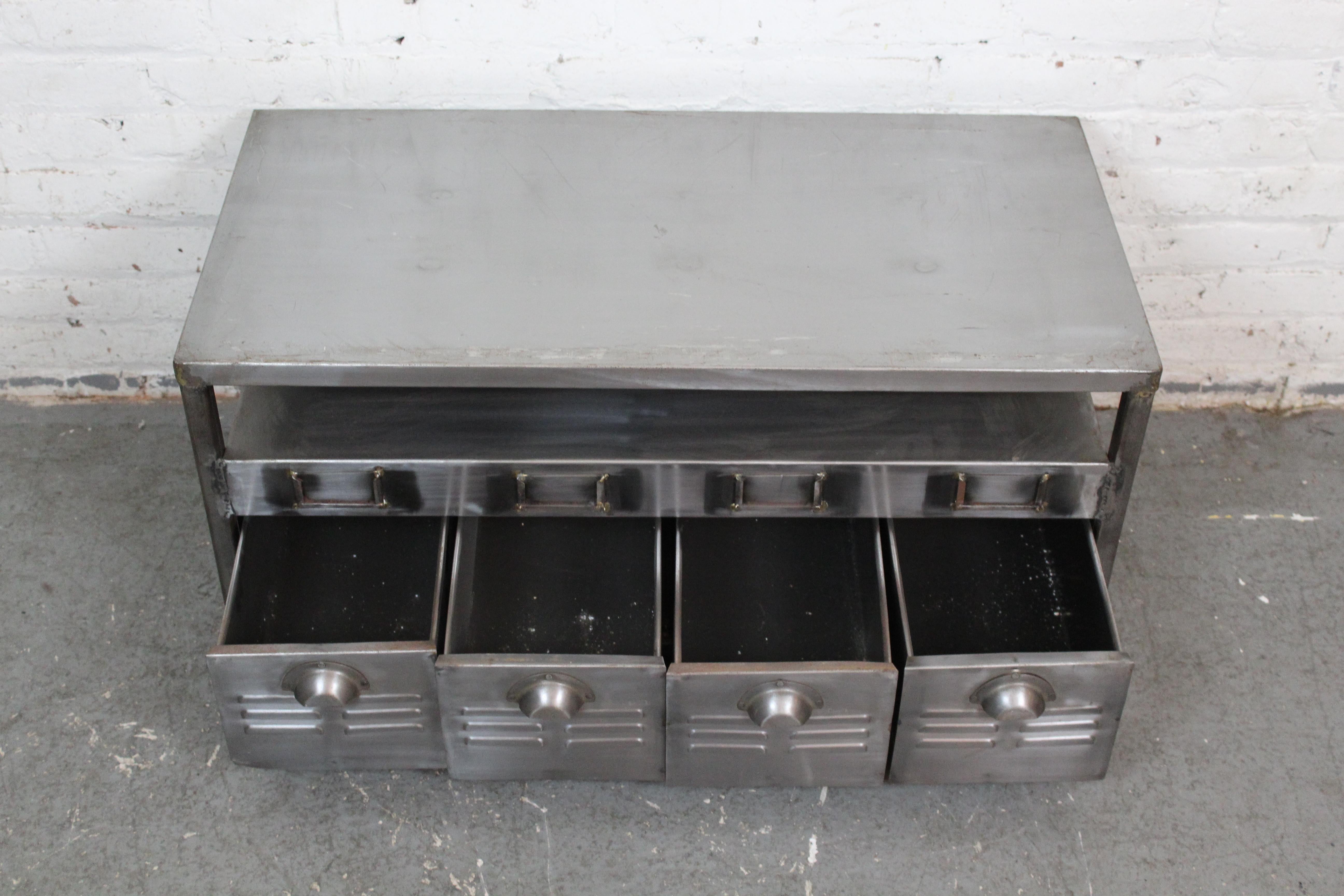 Pressed Vintage Industrial Metal Media Stand For Sale
