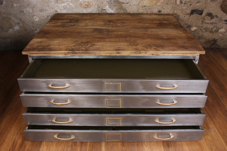 Vintage Industrial Metal Plan Chest For Sale at 1stdibs