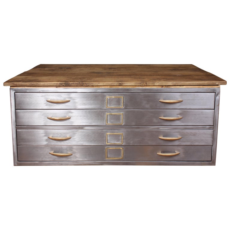 Vintage Industrial Metal Plan Chest For Sale at 1stdibs