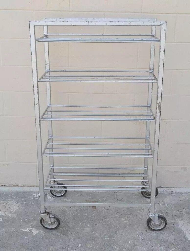 Sconosciuto Vintage Industrial Metal Rolling 5 Tier Bakery Bakers Cart Display Shelf Rack in vendita