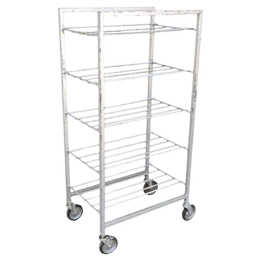 Vintage Industrial Metal Rolling 5 Tier Bakery Bakers Cart Display Shelf Rack