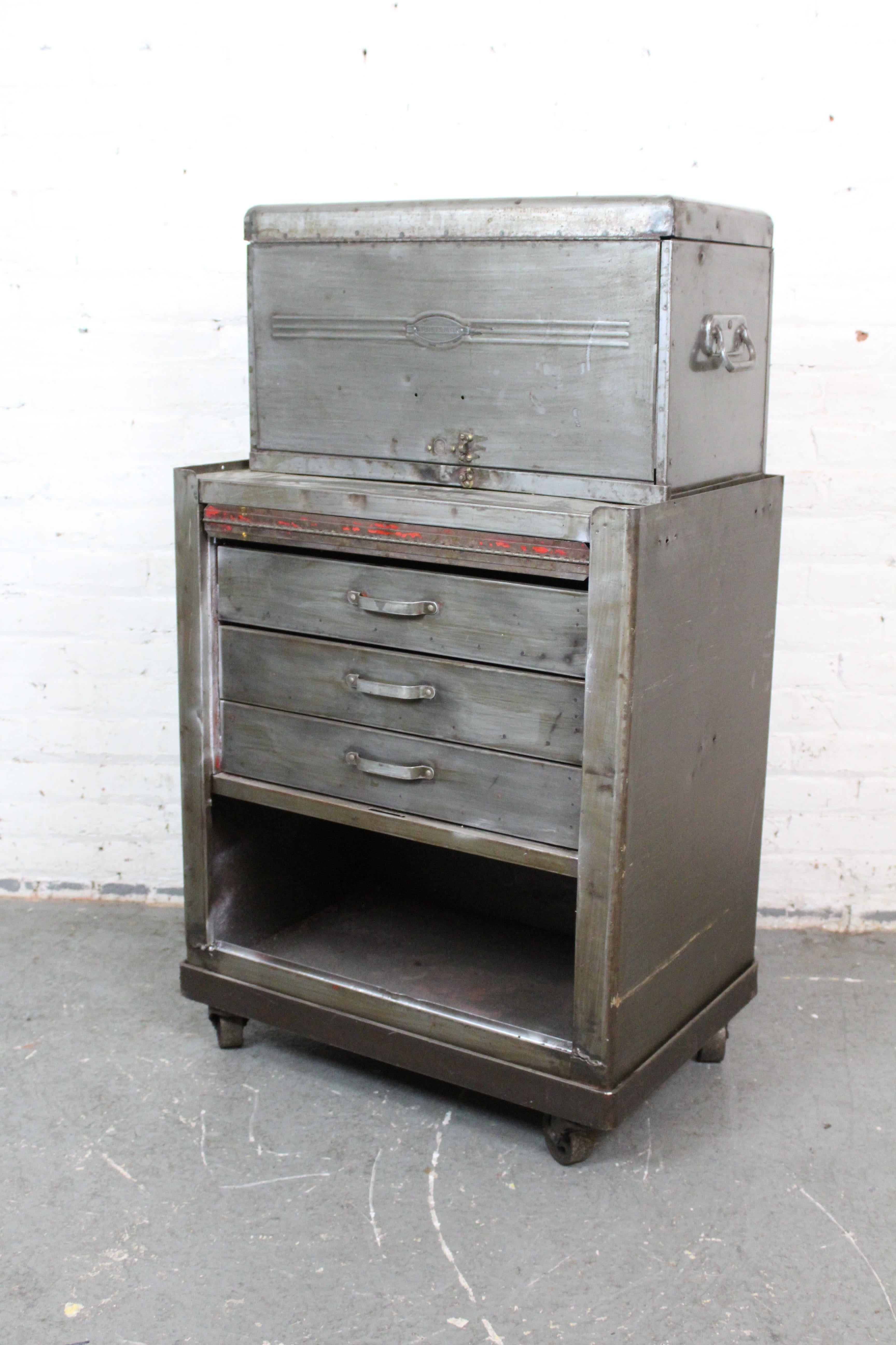 Vintage Industrial Metal Rolling Tool Chest by Craftsman for Sears Roebuck 12