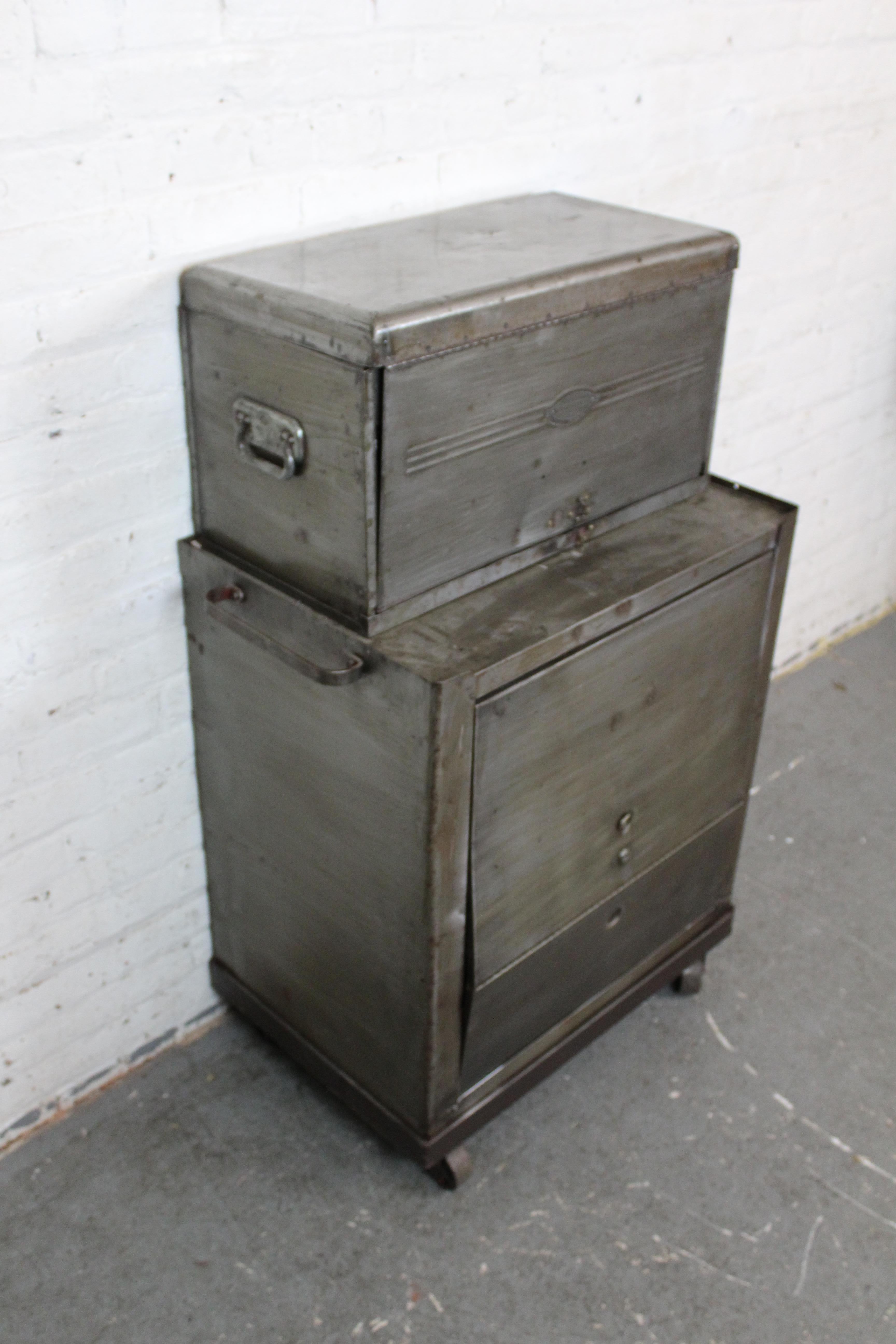 American Vintage Industrial Metal Rolling Tool Chest by Craftsman for Sears Roebuck