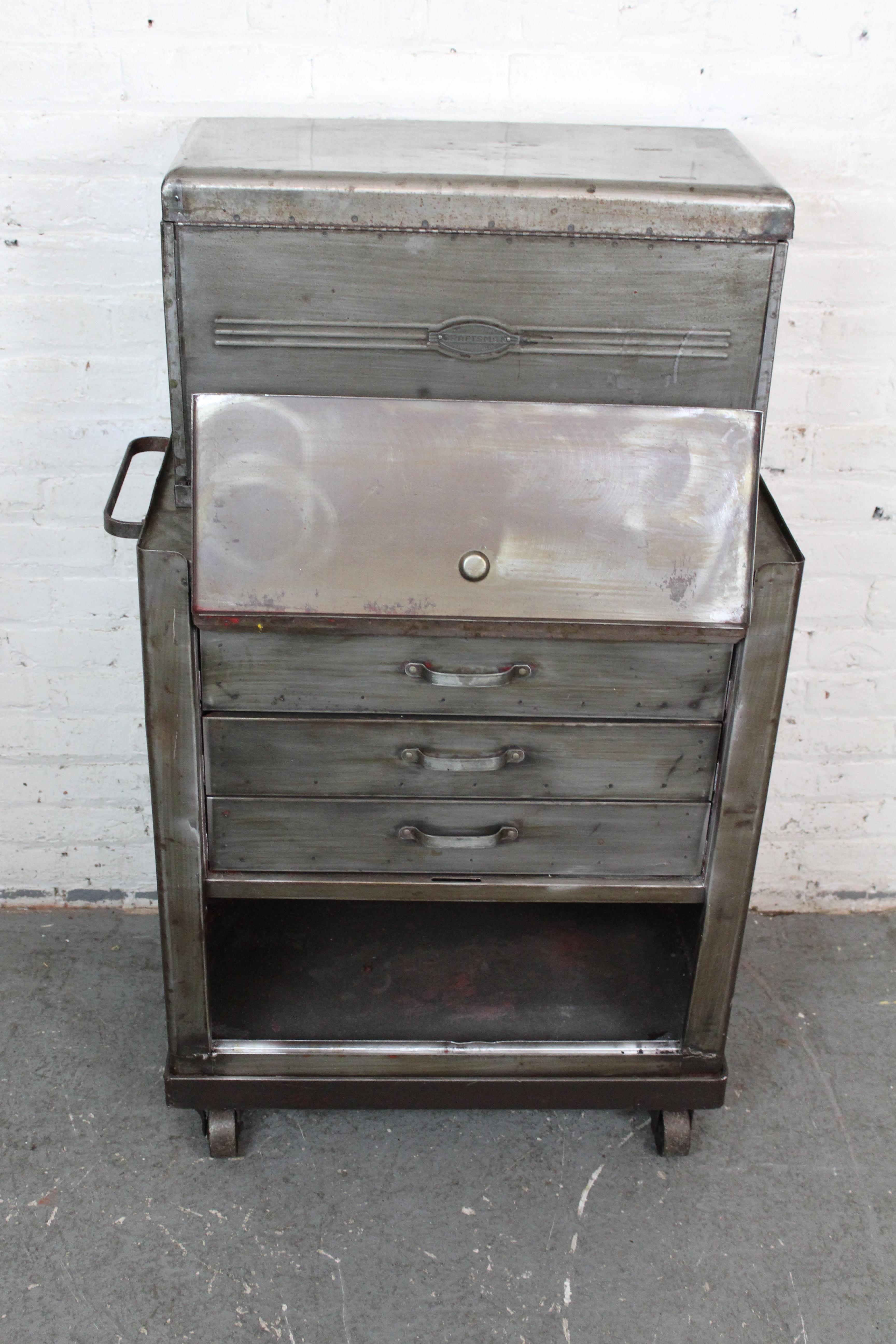 Vintage Industrial Metal Rolling Tool Chest by Craftsman for Sears Roebuck 2