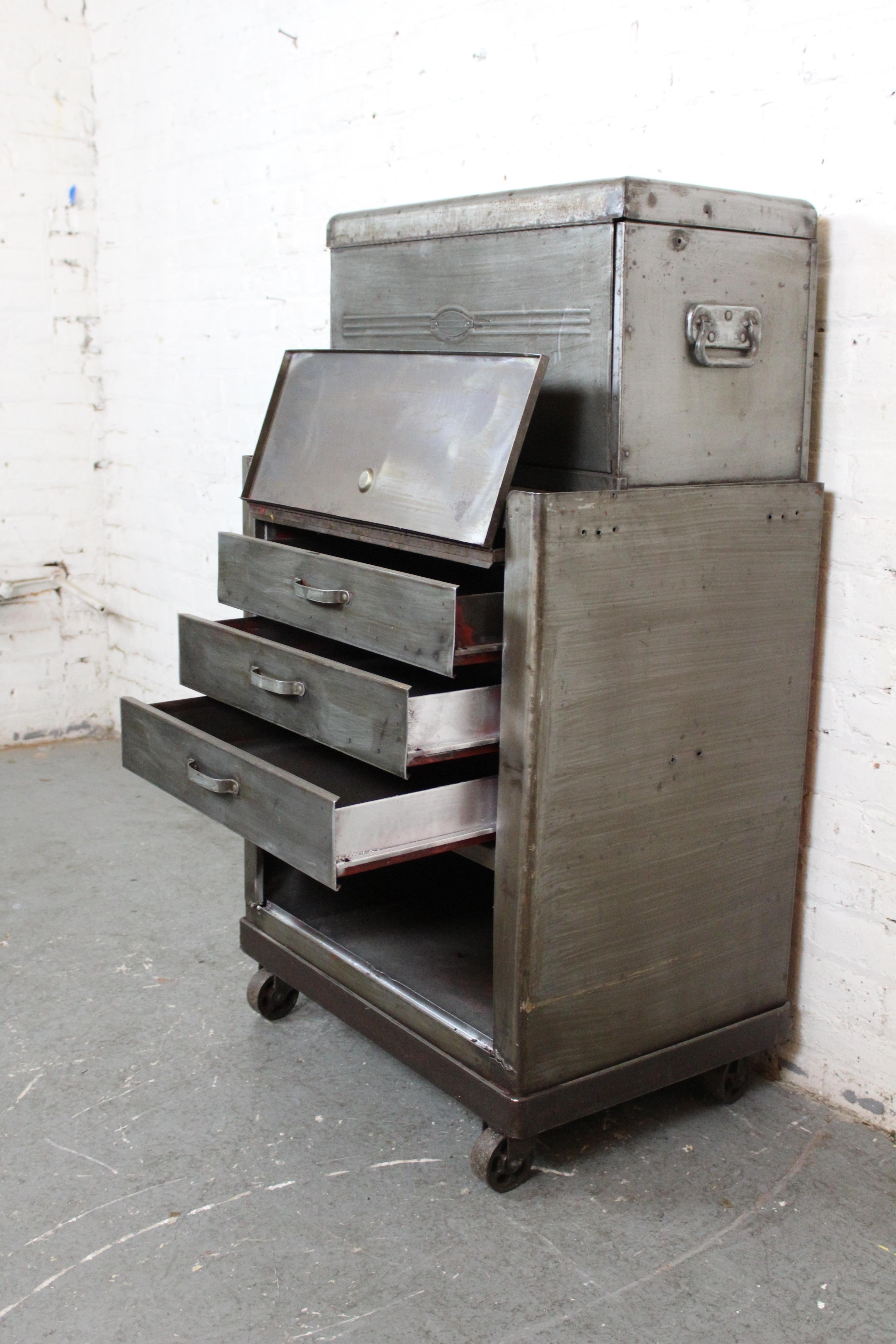 Vintage Industrial Metal Rolling Tool Chest by Craftsman for Sears Roebuck 3