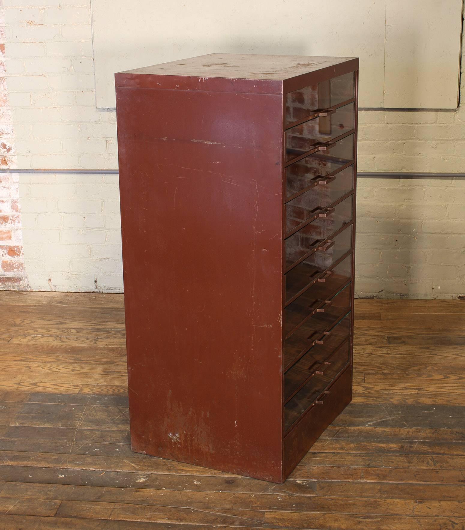 Vintage Industrial Metal Storage Cabinet with Glass Drawers 3