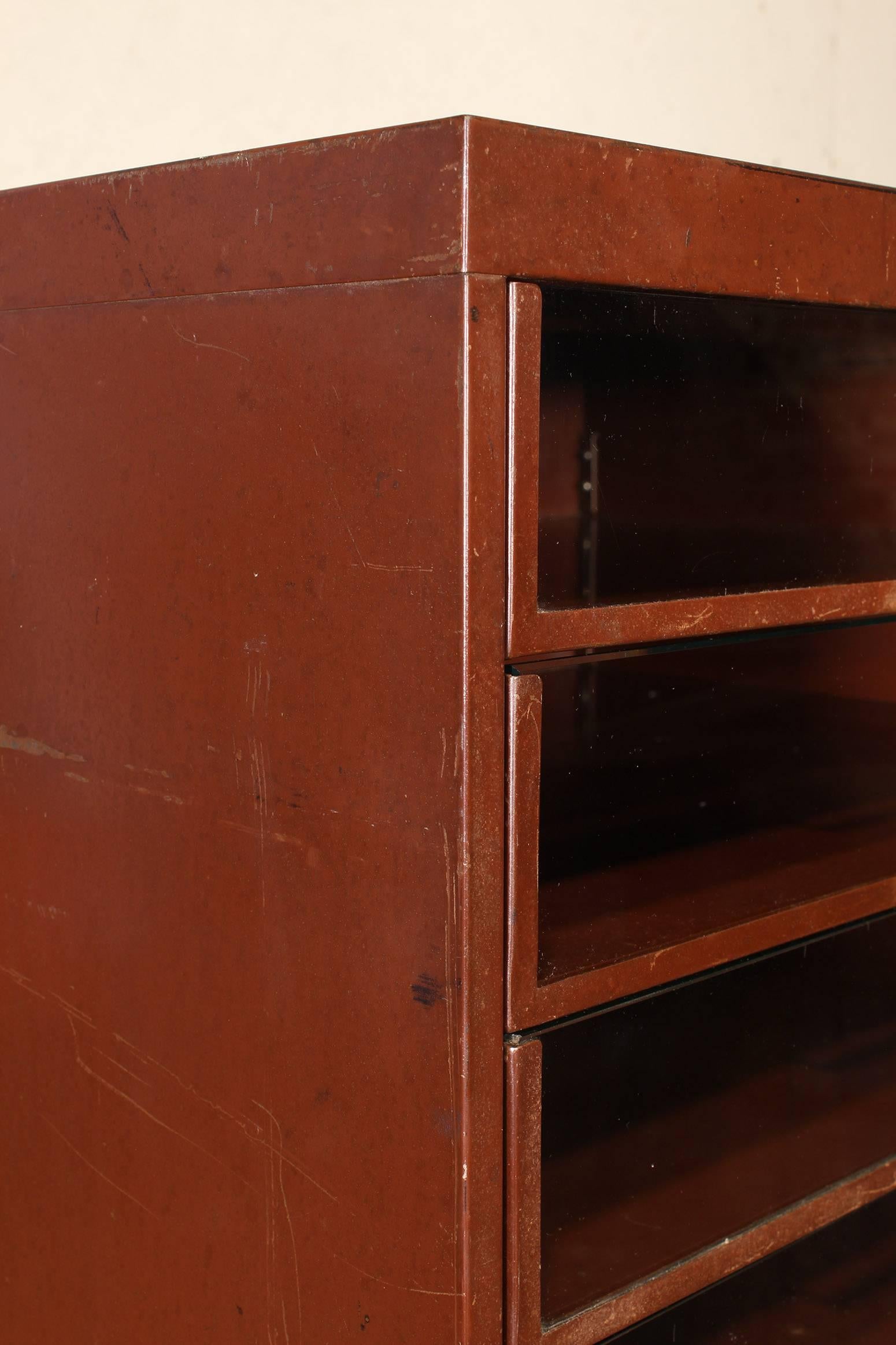 Vintage Industrial Metal Storage Cabinet with Glass Drawers 7