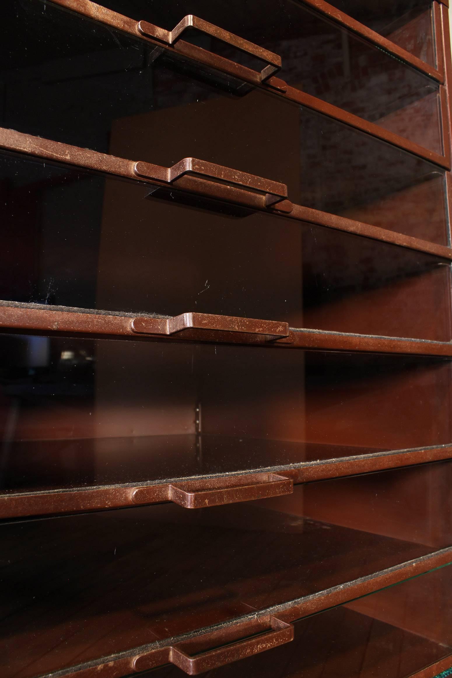 Vintage Industrial Metal Storage Cabinet with Glass Drawers 9