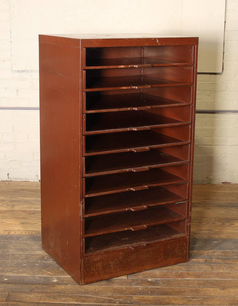 Vintage Industrial Metal Storage with Glass Drawers at 1stDibs