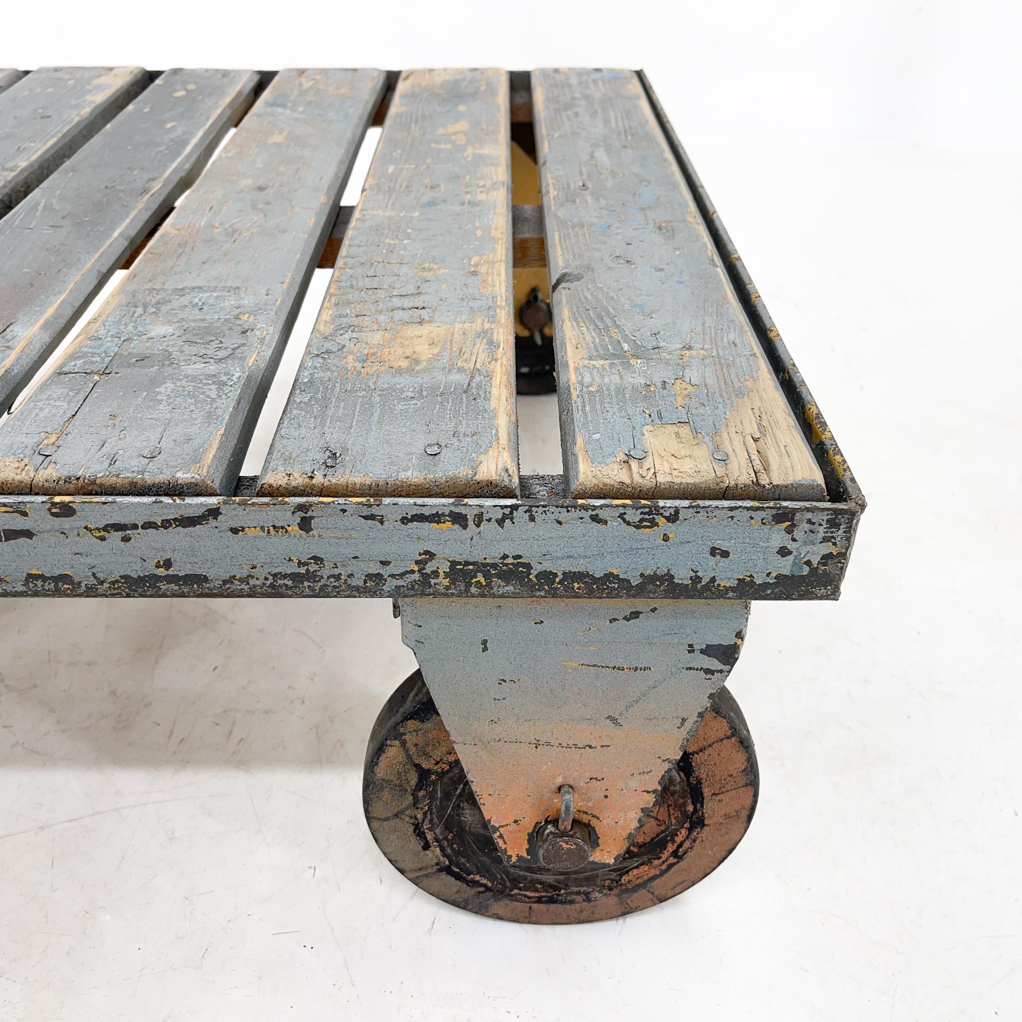 Mid-20th Century Vintage Industrial Metal & Wood Coffee Table For Sale