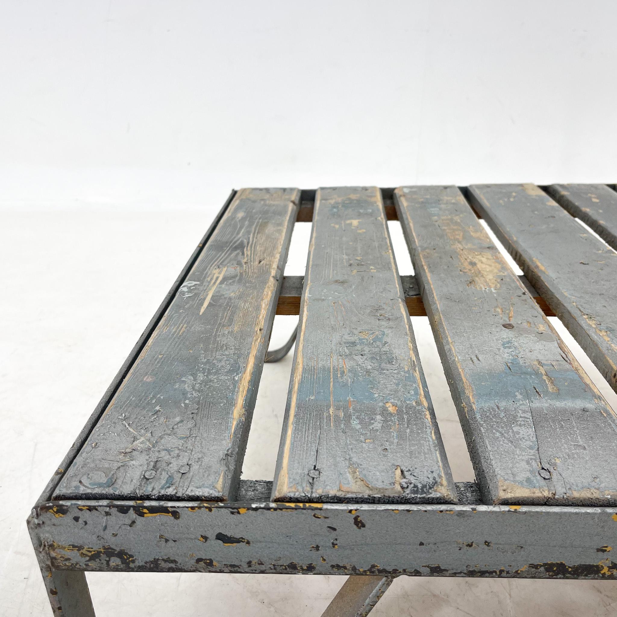 Vintage Industrial Metal & Wood Coffee Table For Sale 1