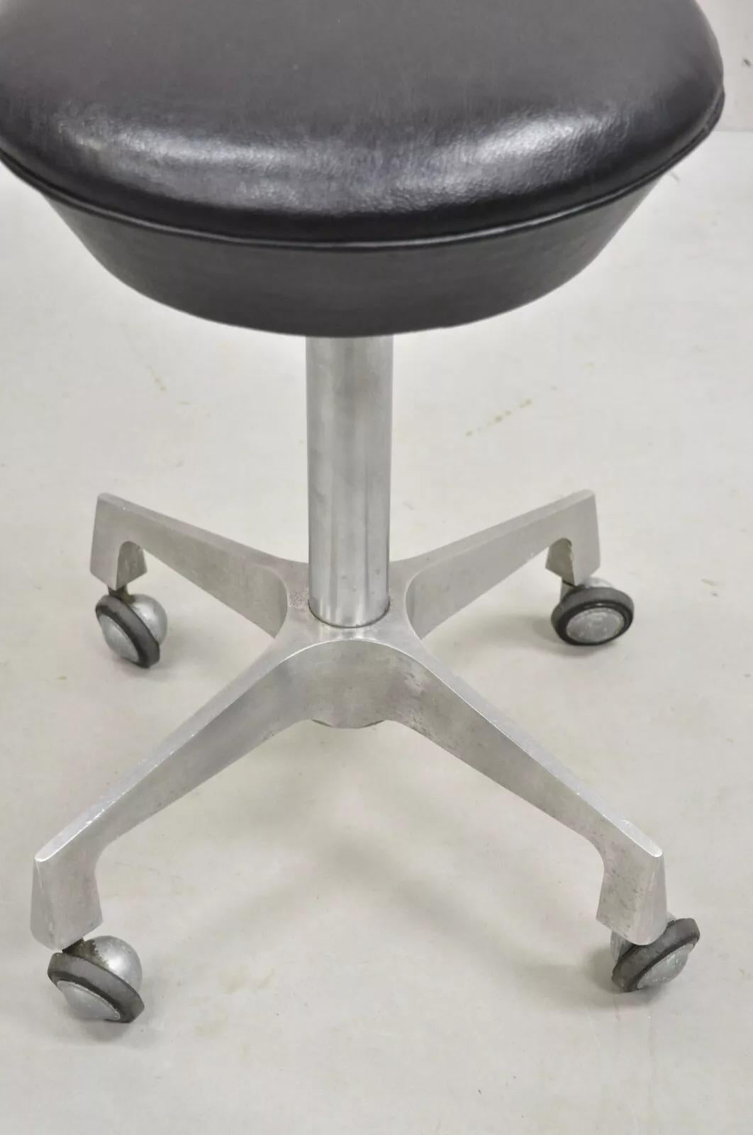 Vintage Industrial Modern Cast Aluminum Adjustable Rolling Medical Dental Stool For Sale 4
