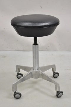 Vintage Industrial Modern Cast Aluminum Adjustable Rolling Medical Dental Stool
